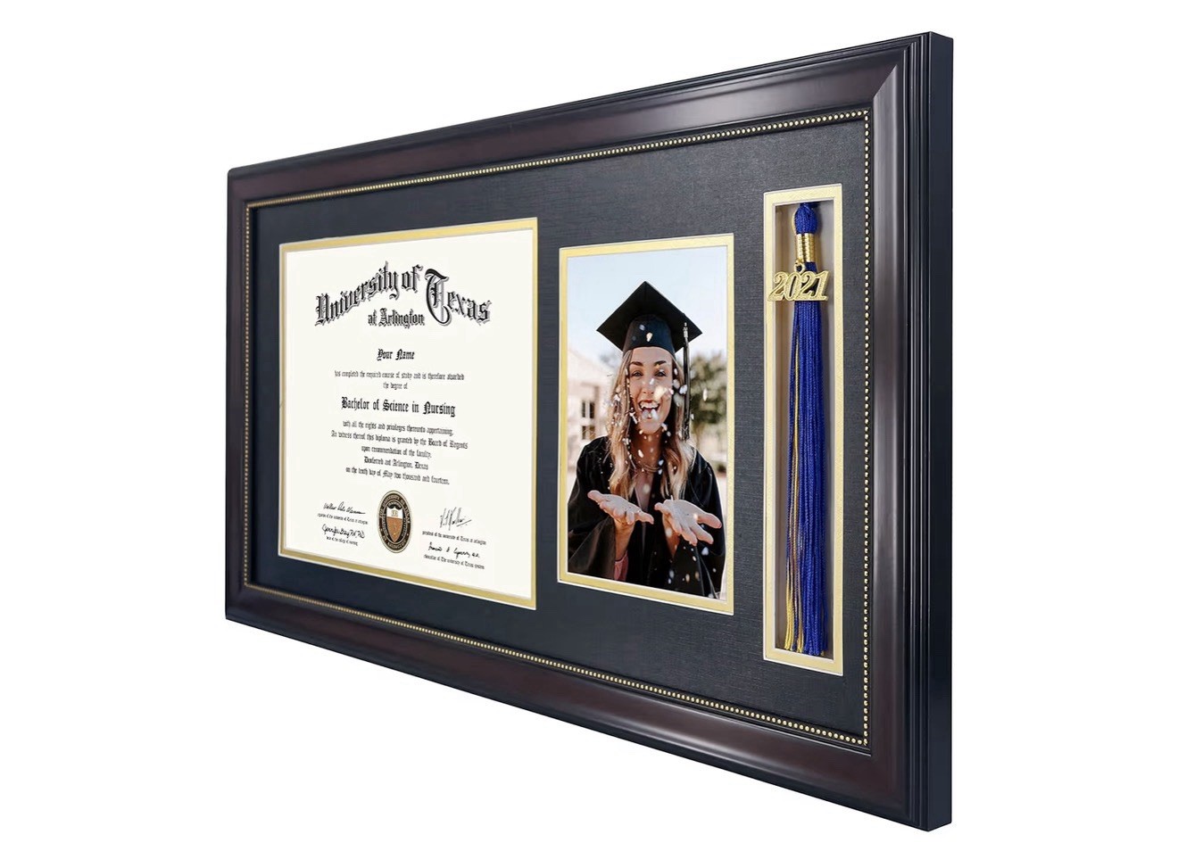11×22 Diploma Frame w/ Tassel Holder for 8.5×11 Certificate Gold Rim