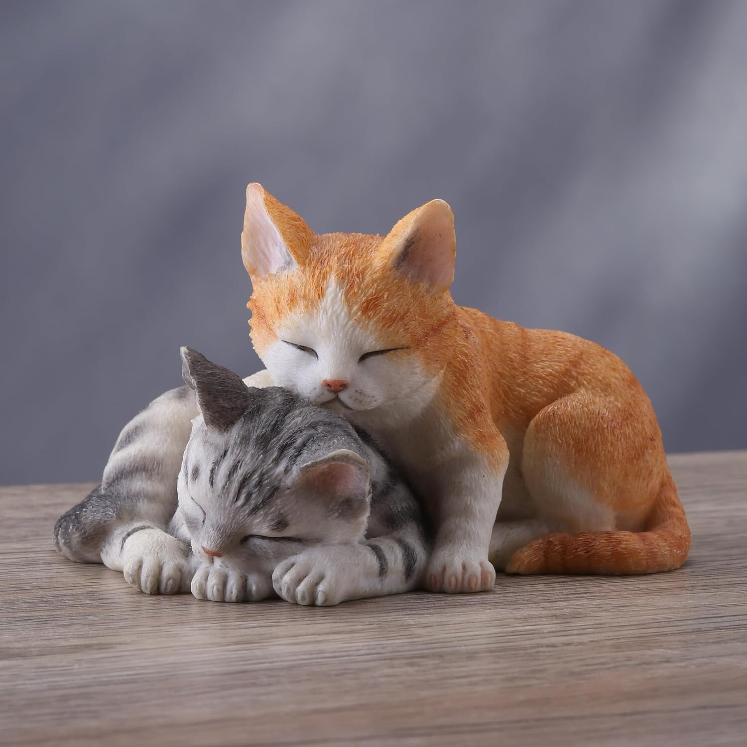 Polystone Cute Orange And Gray Sleeping Tabby Kittens Home Decorative Figurine