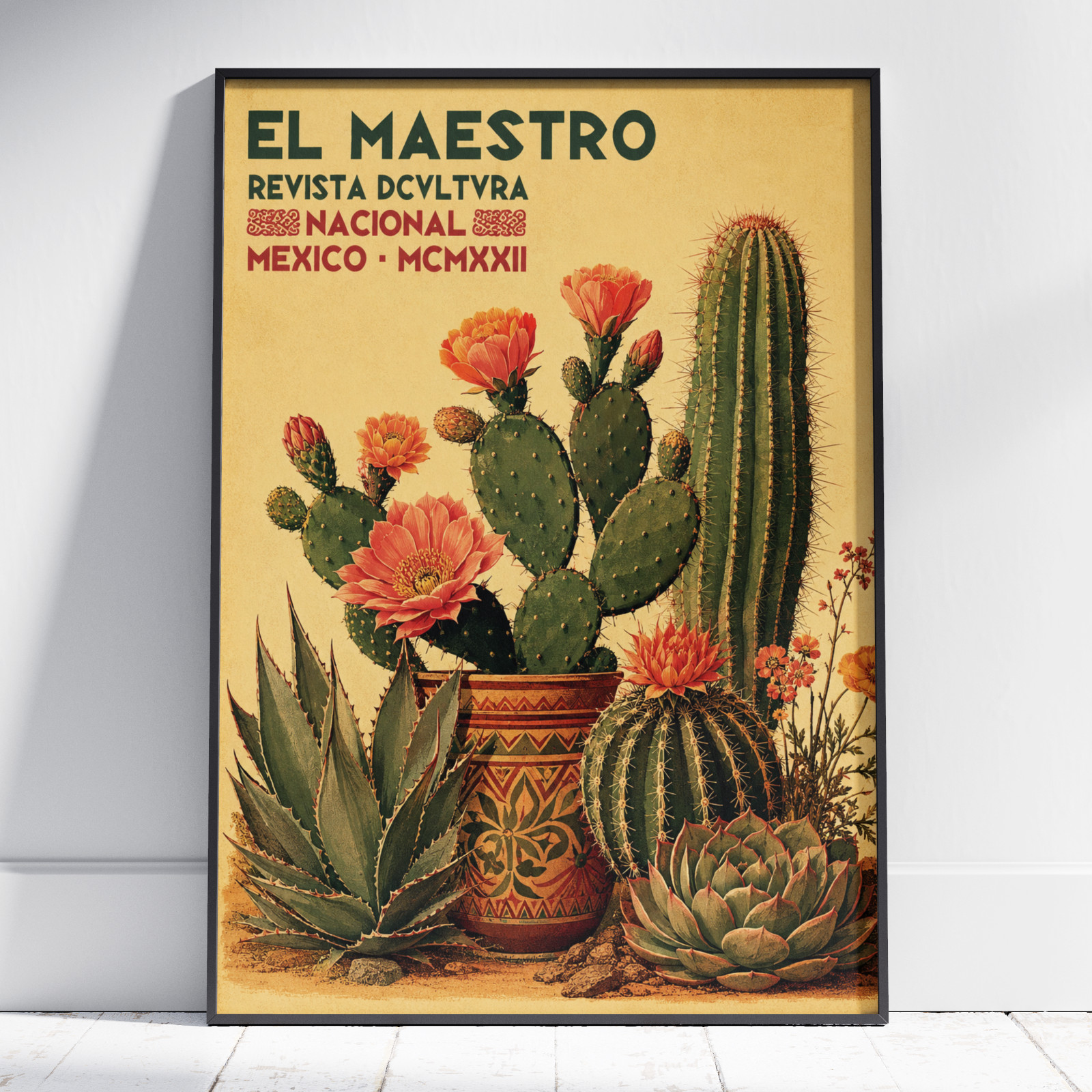 Vintage Mexican Cactus Poster Floral Wall Art Print Traditional Room Decor Gift