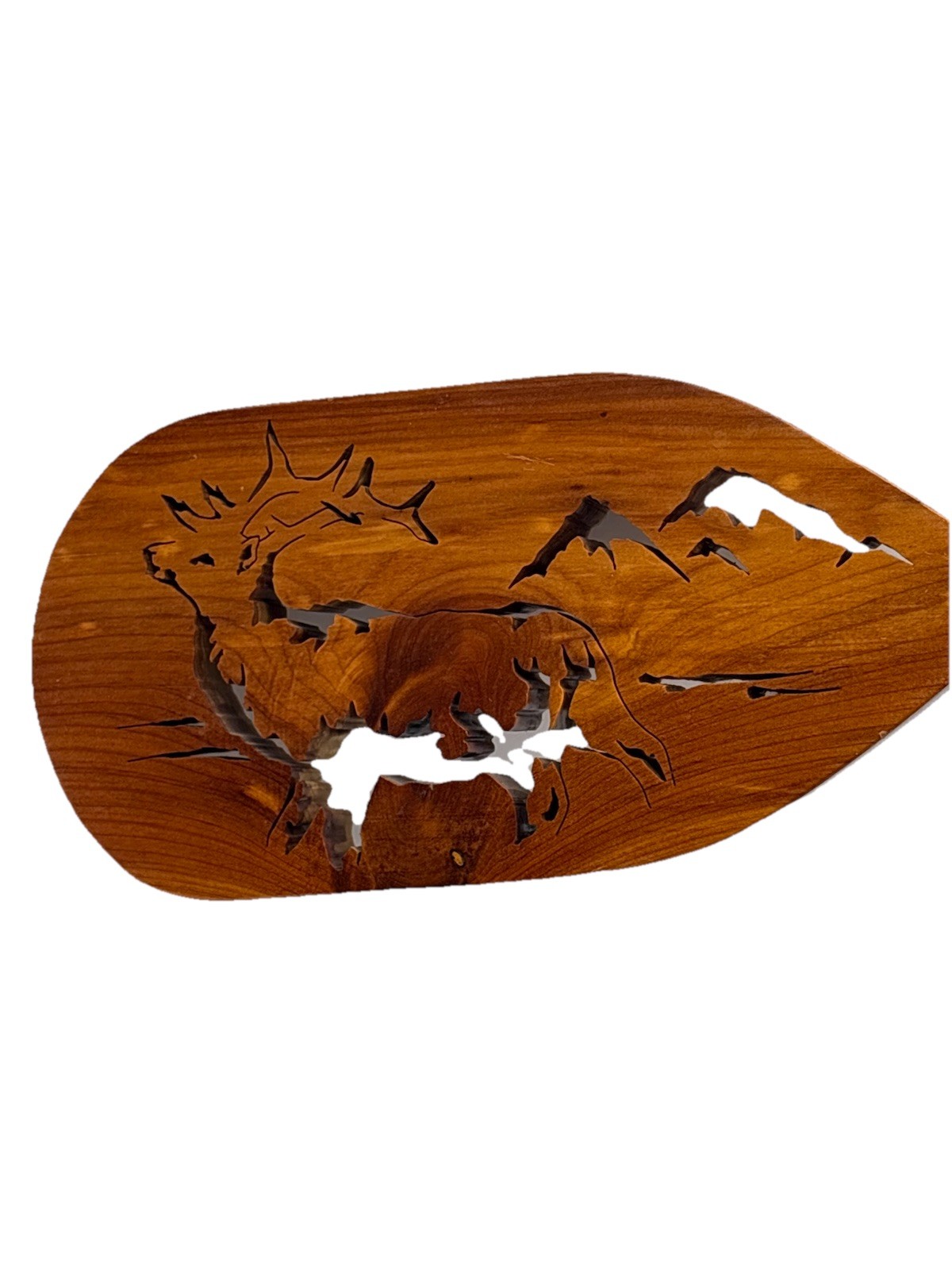 Wood Elk Cut Out Wall Mount Key Holder 5 Hooks Cabin Core Lodge Hat Hook