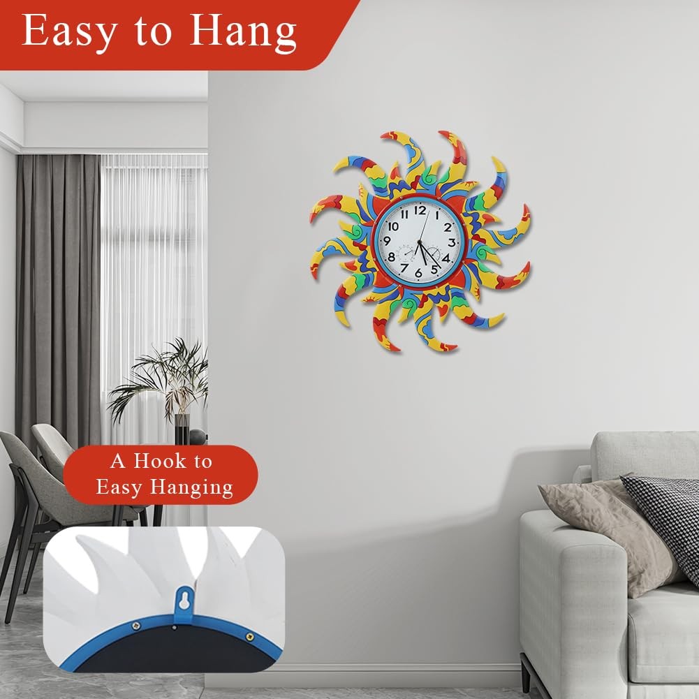 24 Inch Outdoor Clock Silent Non-Ticking, Outdoor Wall Clock with Thermometer