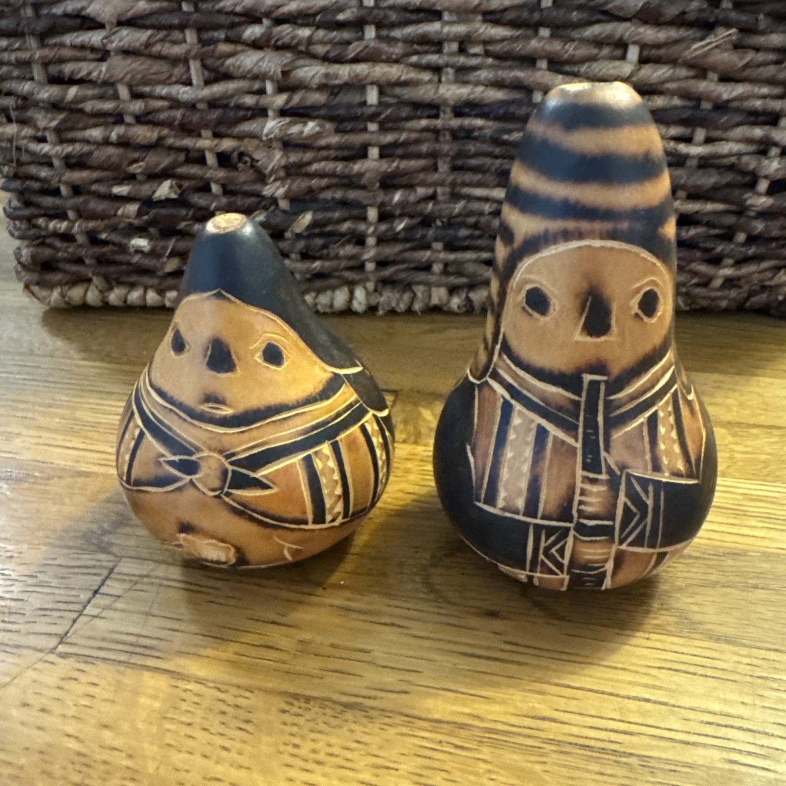 Vintage Hand Carved One Of A Kind Peruvian Gourd Art Rattle Folk Art Person 2