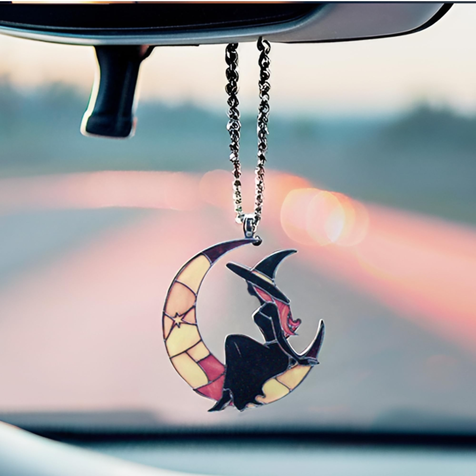 Moon Witch Car Hanging Ornament Cute Rear View Mirror Decoration Mirror Charm…
