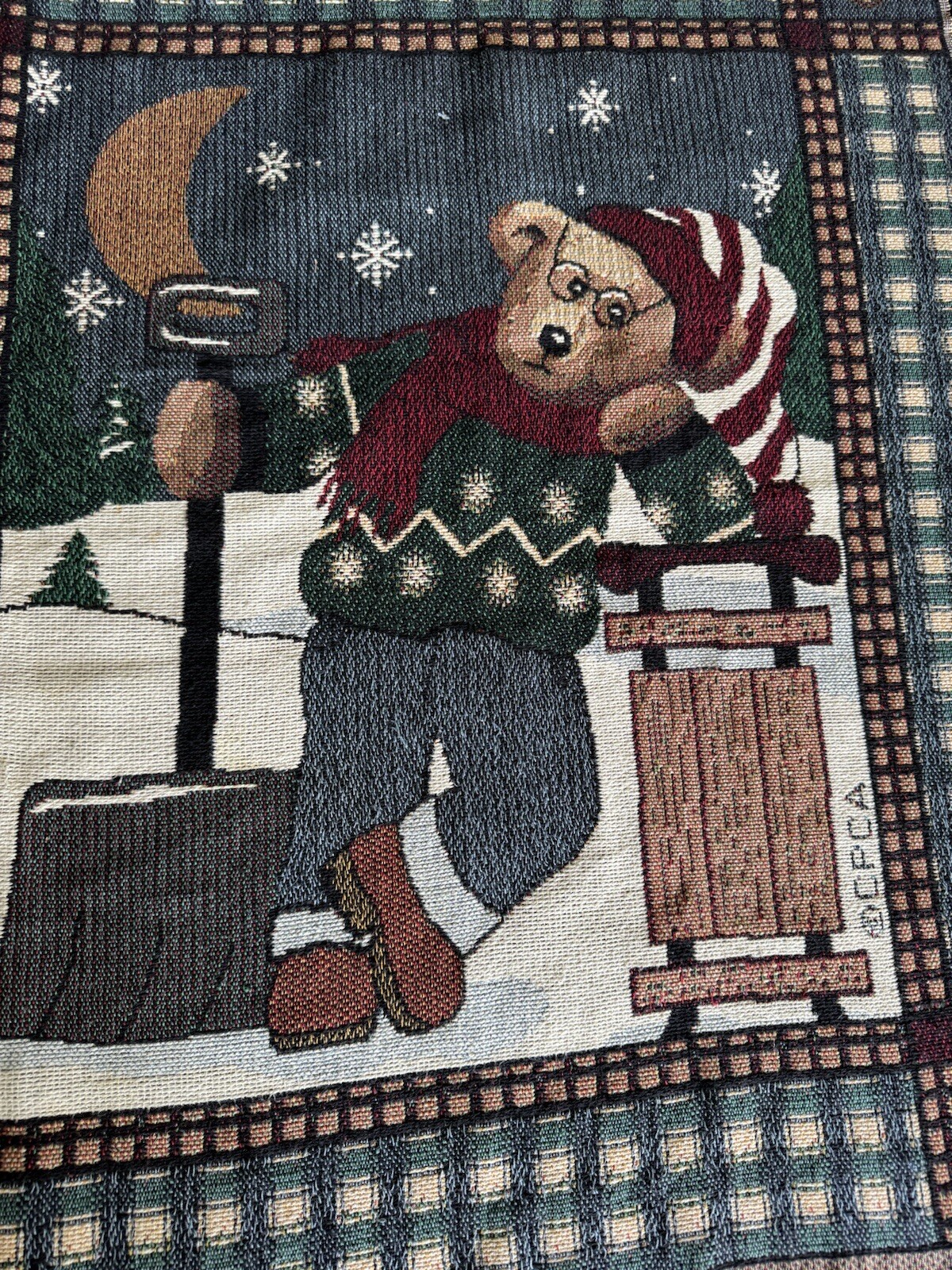 Vintage 90S Teddy Bears Cotten Jacquard Packet Throw Blanket Woven Fringe Retro