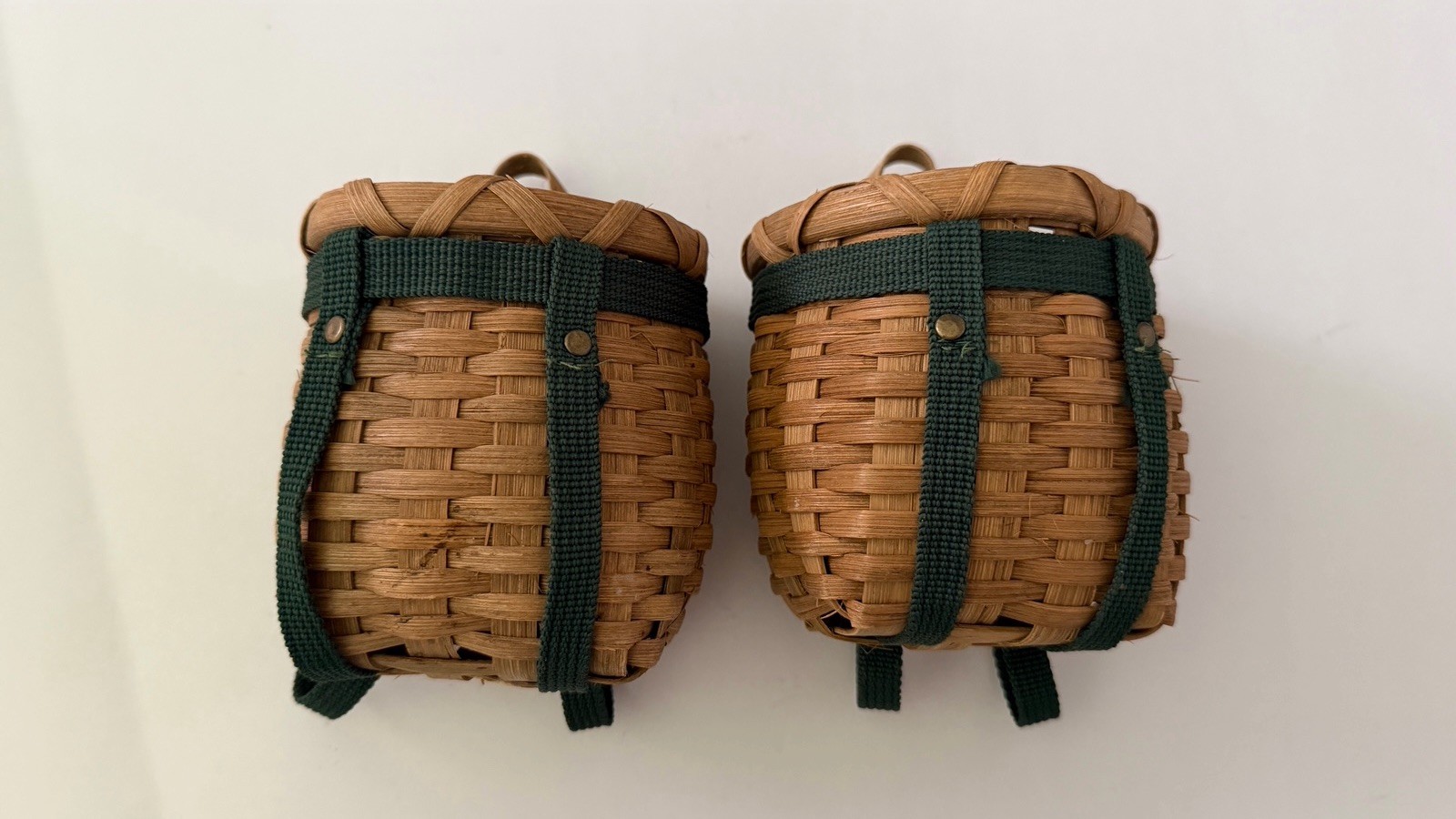 Two Mini Adirondack Backpack Baskets Wall-Mounted Wicker Organizer Home Decor