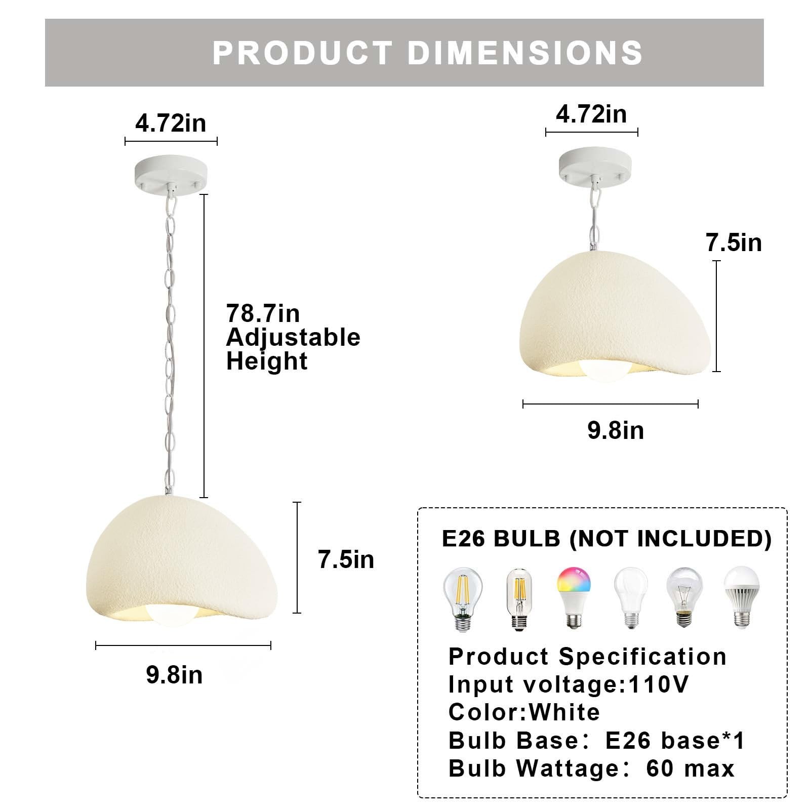 Wabi Sabi Pendant Lights,9.8in White Modern Pendant Light Resin Hanging Lamp …