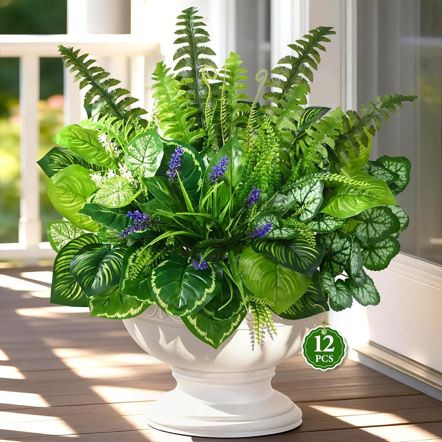 12 Pcs Artificial Plants Outdoor Faux Plants Fake Greenery Stems with Boston Fer