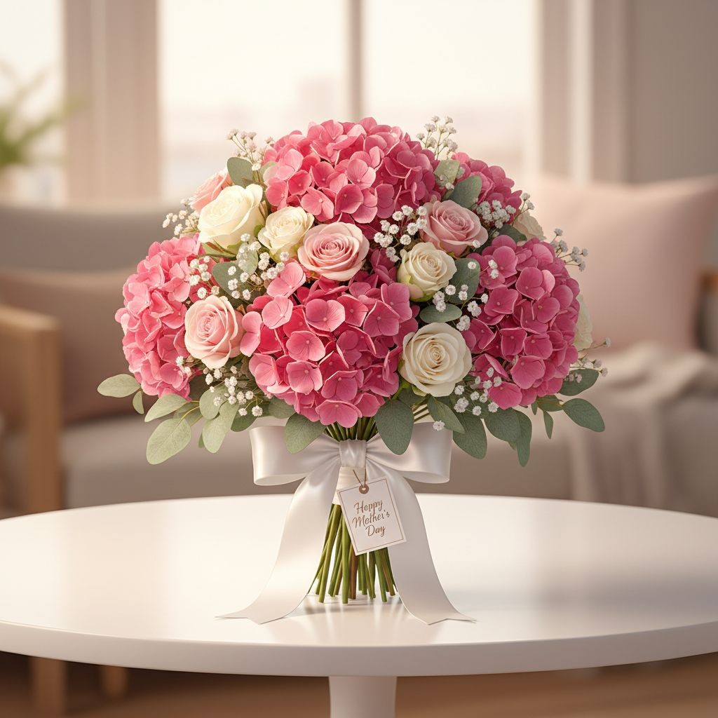 Pink Hydrangea Stem Faux Flower 16 Inch Artificial Hydrangea Bloom 6 Inch Floral