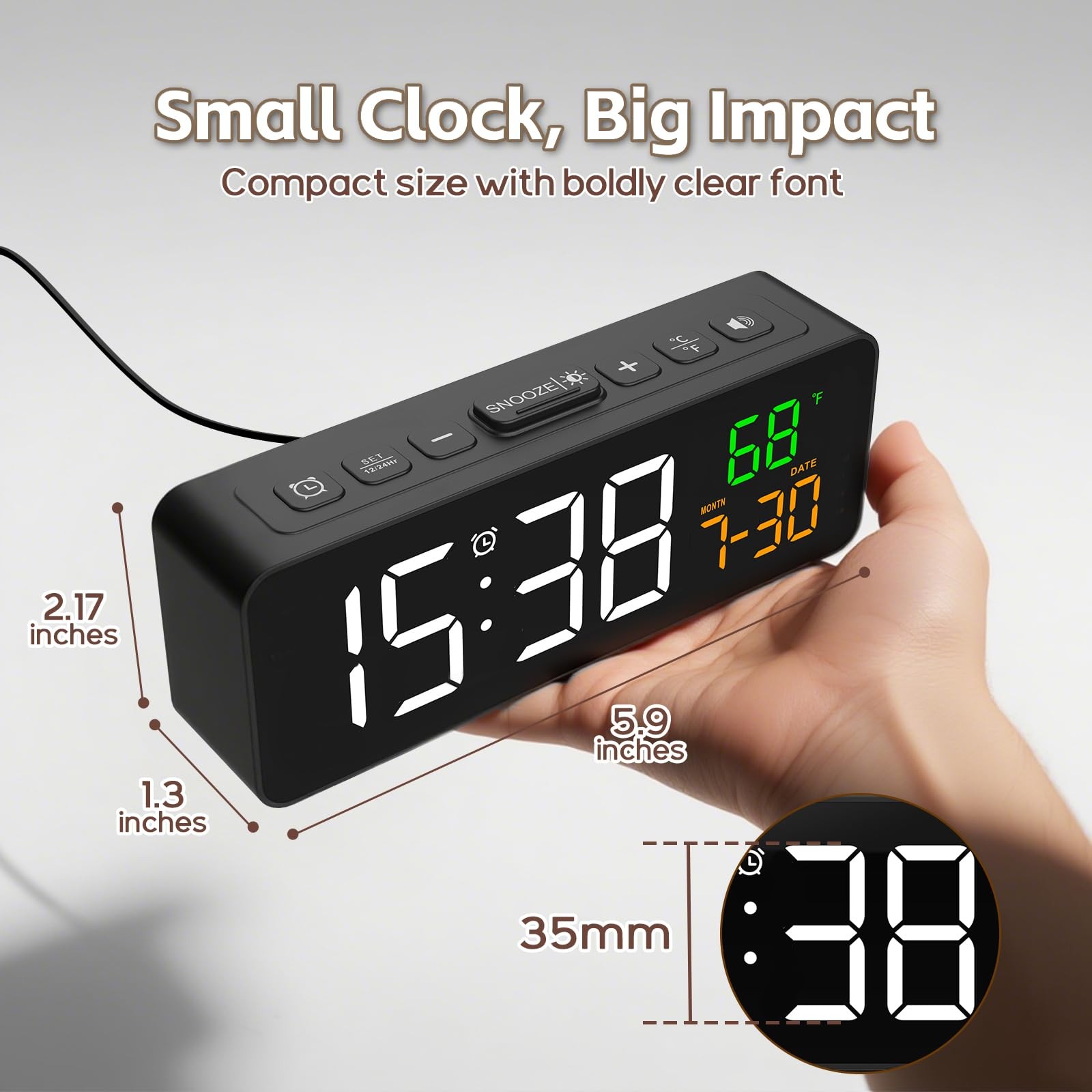 3-in-1 Digital Clocks for Living Room with Temperature, Date & Time Display -…