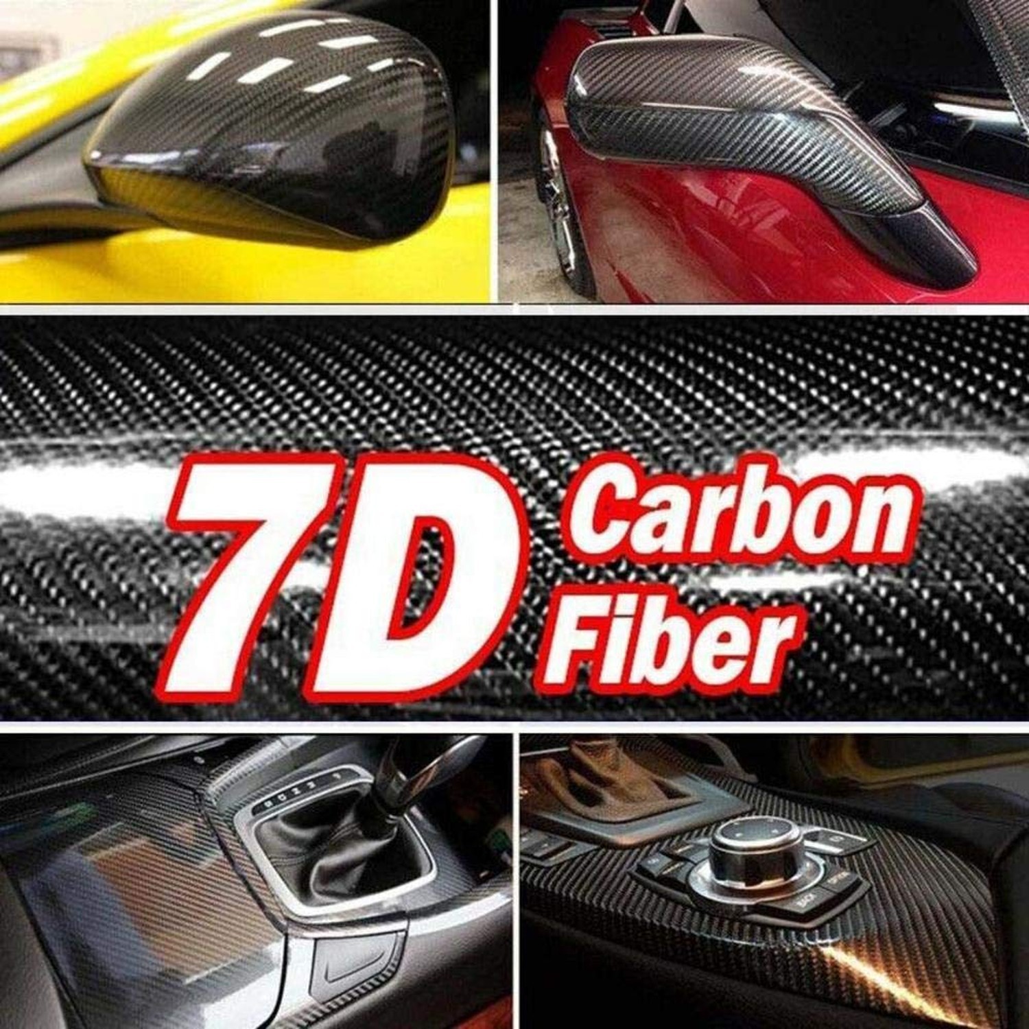 LZLRUN 7D Carbon Fiber High Gloss Vinyl Wrap Sticker with Air Realease Bubble…