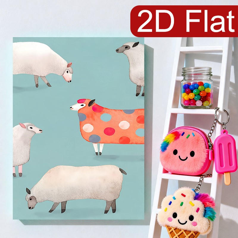 Colorful Watercolor Sheep Canvas Wall Art, Kids Room Animal Home Decor