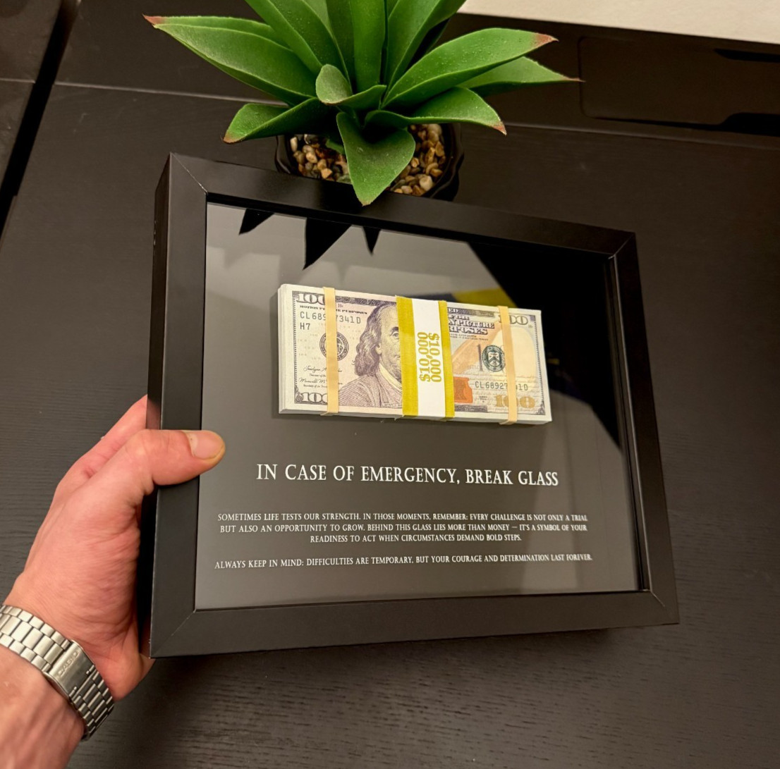 Motivational Money Frame “In Case of Emergency Break Glass” Luxury Gift Decor