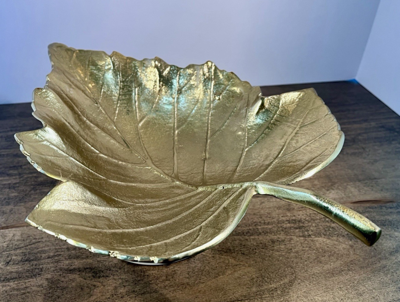 Extra Large 14″ GOLDEN LEAF SHAPED DECORATIVE TRAY Home Decor Accent Piece Gold