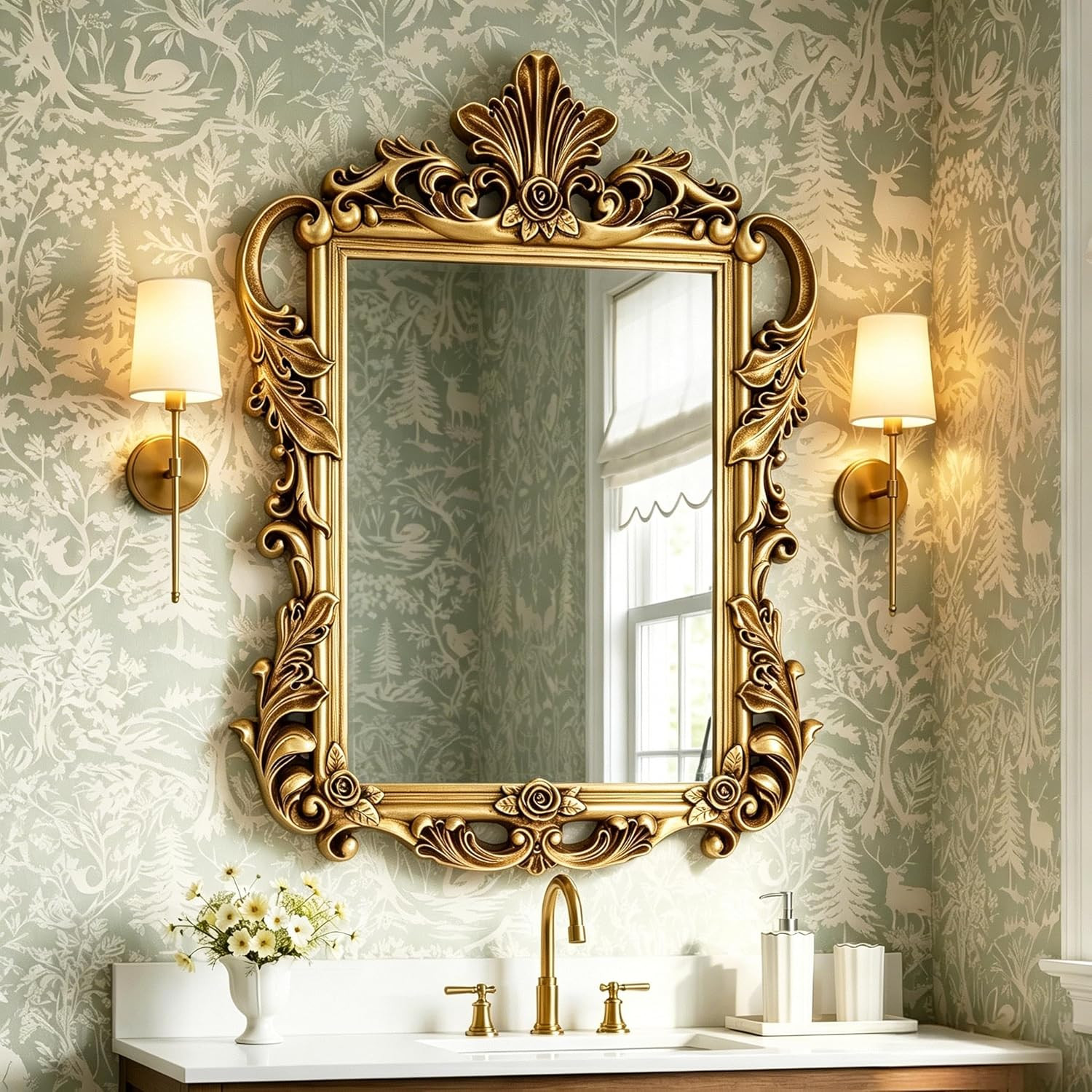 Antique Gold Baroque Mirror 43.7” x 32.2” – Elegant Home Decor Accent