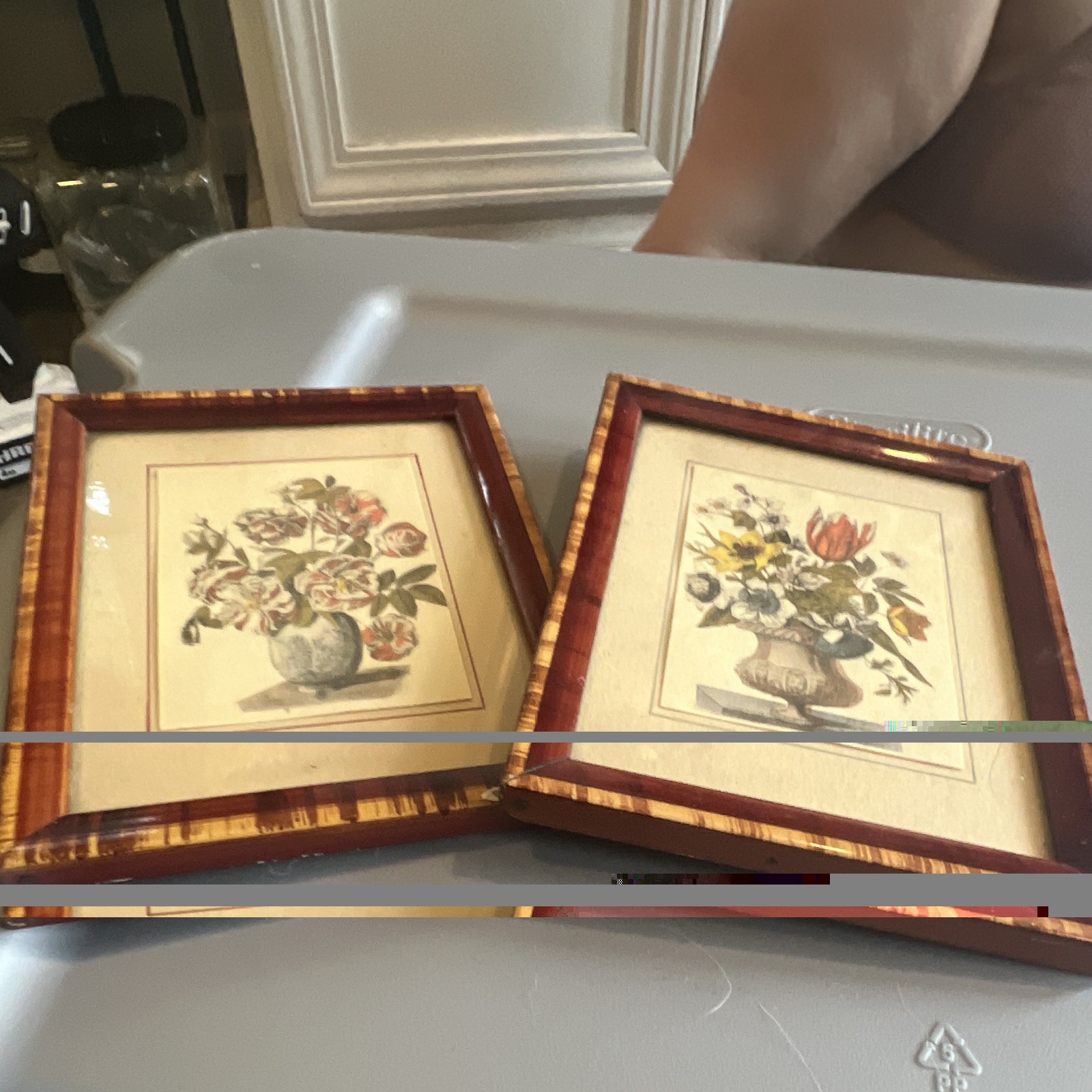 2 Framed Floral Flower Prints Wall Art, Brown Beige Multicolor – small
