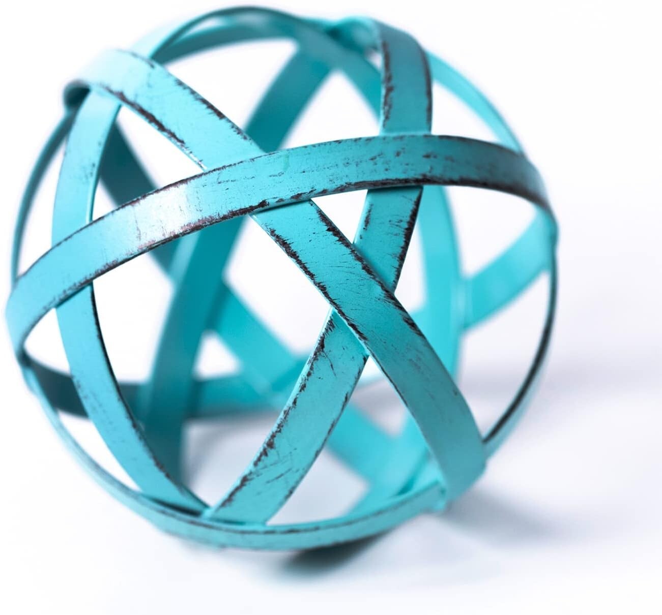 Distressed Metal Decor, Decorative Ball with Bands – Tabletop Accents for Living