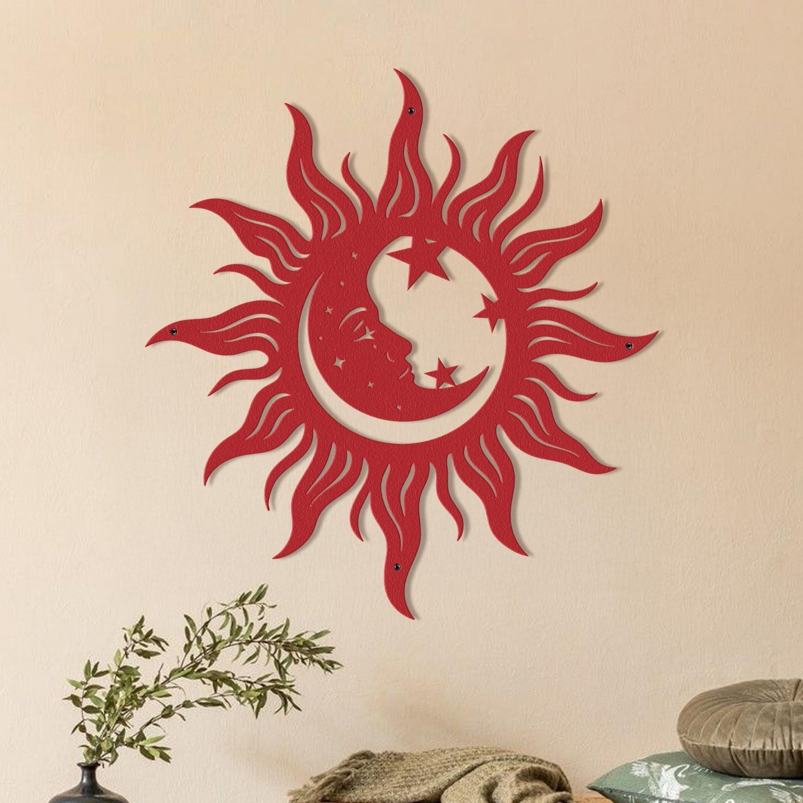 Wacky Sun Moon Stars Metal Wall Art with LED Outdoor Garden Decor