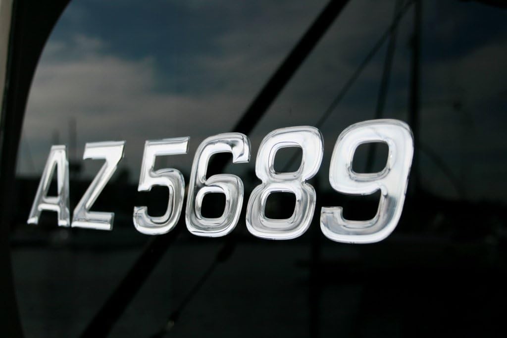 Premium Boat Registration Numbers 3” – Raised 3D Domed Marine Decals Chrome