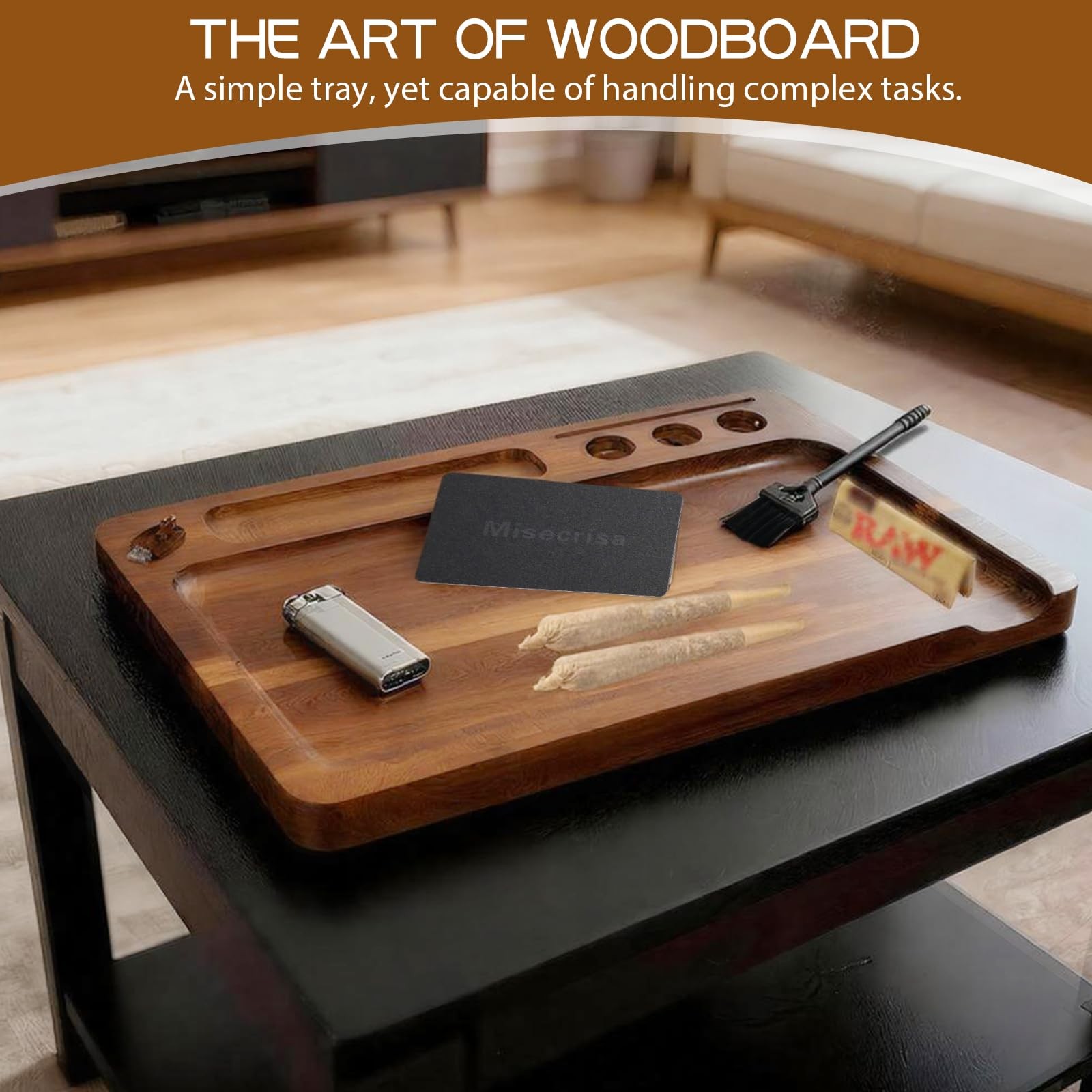 Wooden Rolling Tray 11″x7″ Tray Rolling Tray Set with Cleaning Brush and Scoo…