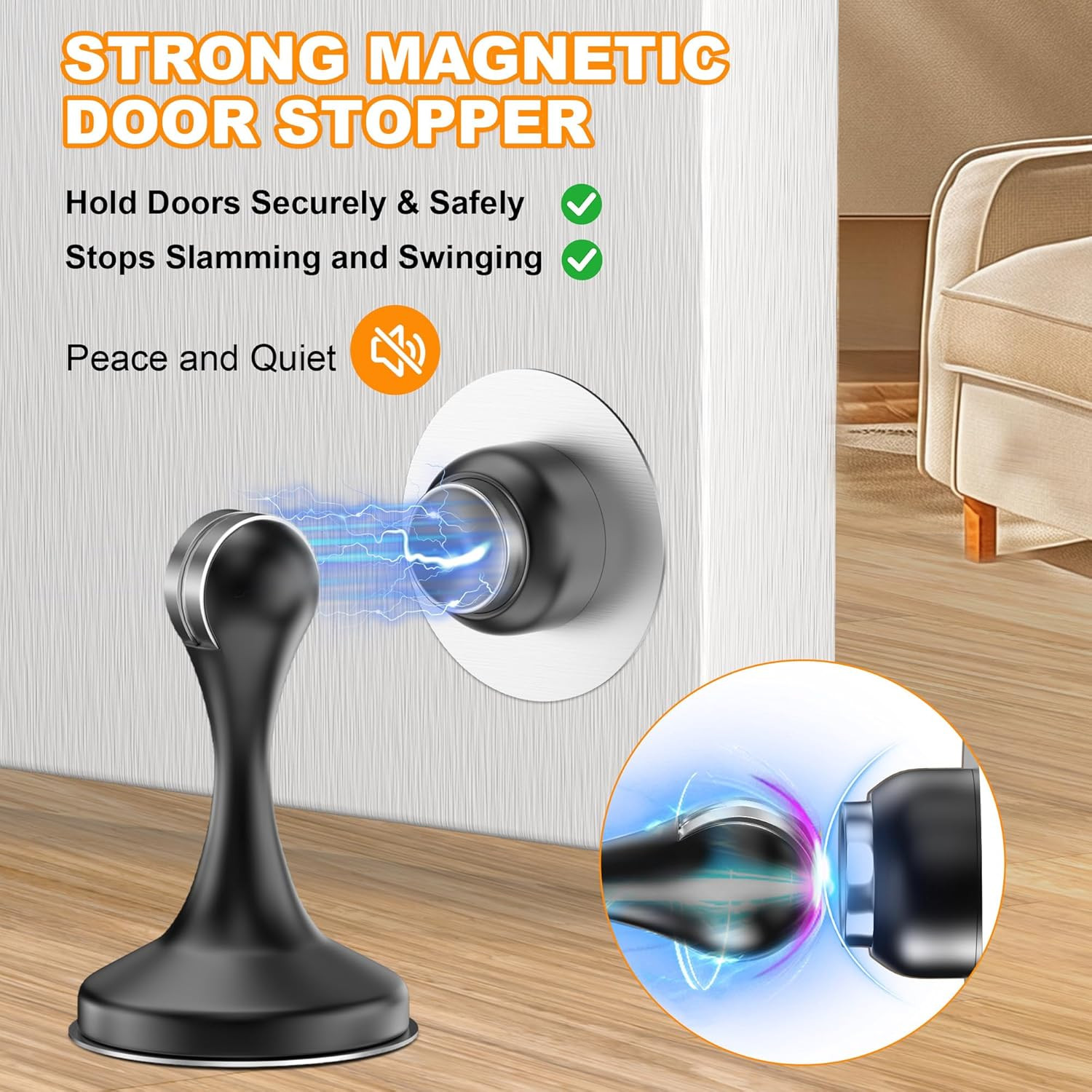 Magnetic Door Stoppers 2 Pack, Stainless Steel Door Stops, Wall-Mounted and Floo