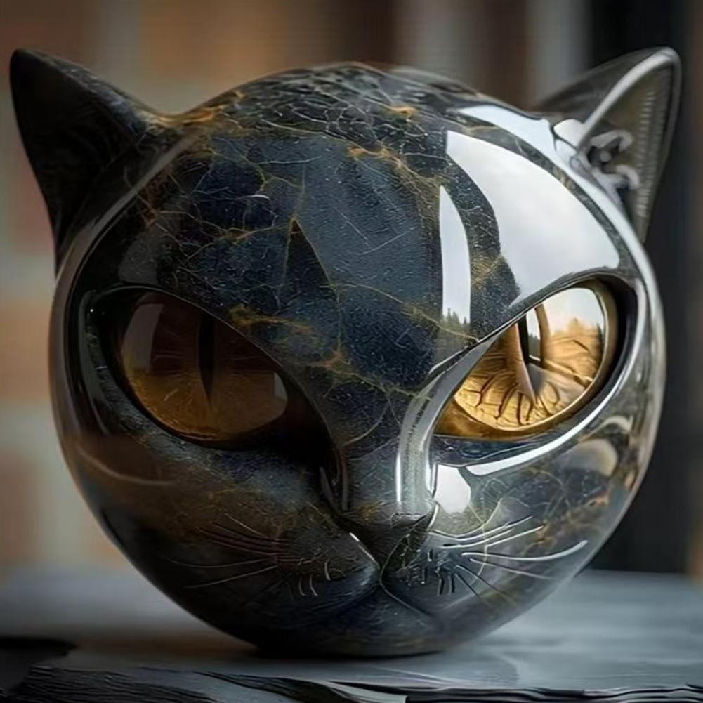 Luxury Black Cat Stone Sculpture Resin Ornament Elegant for Desktop Home Decor
