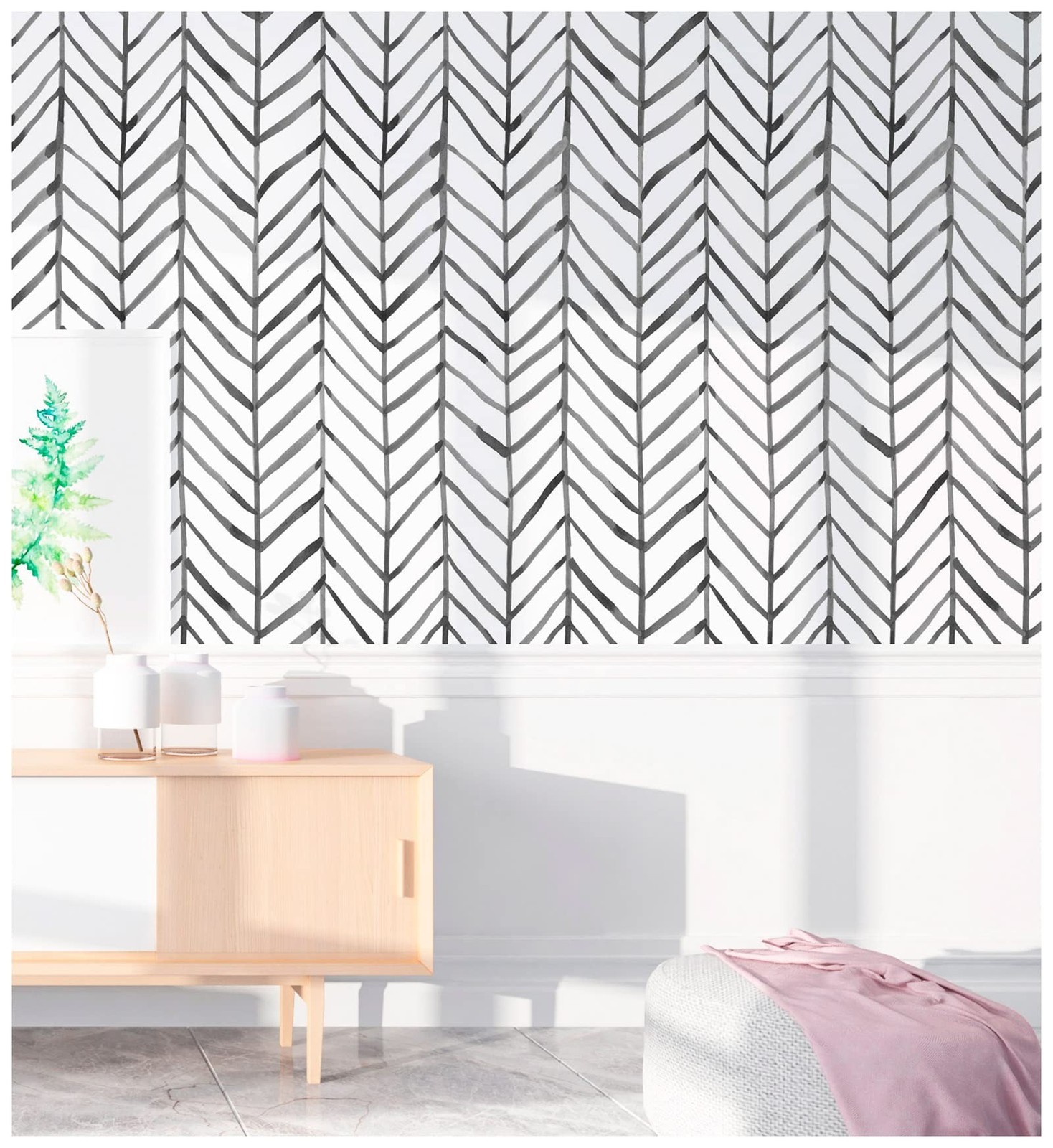 HAOKHOME Black and White Wallpaper Peel and Stick Stripe Herringbone Geometri…