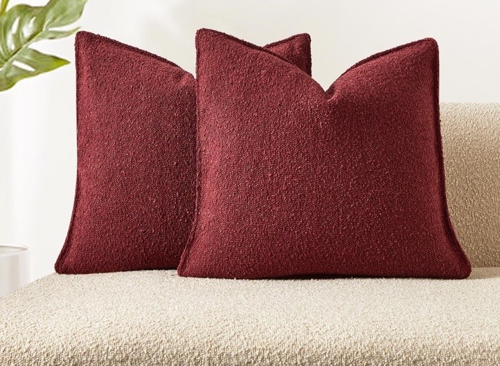 JUSPURBET Throw Pillow Covers 20×20, Set Of 2, Cozy Boucle Textured, Burgundy