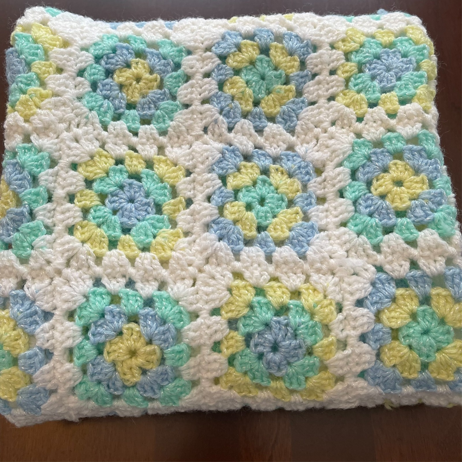 Handmade Multicolor Pastels Crochet Afghan Granny Square Baby Blanket 28×38
