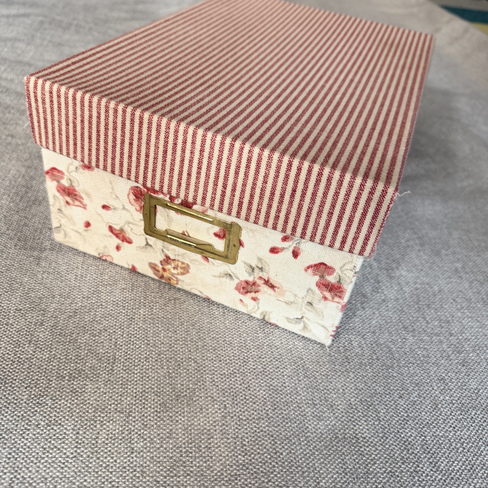 Waverly Garden Norfolk Rose and Striped Fabric Covered Photo Box 8 X 11.5 Inches