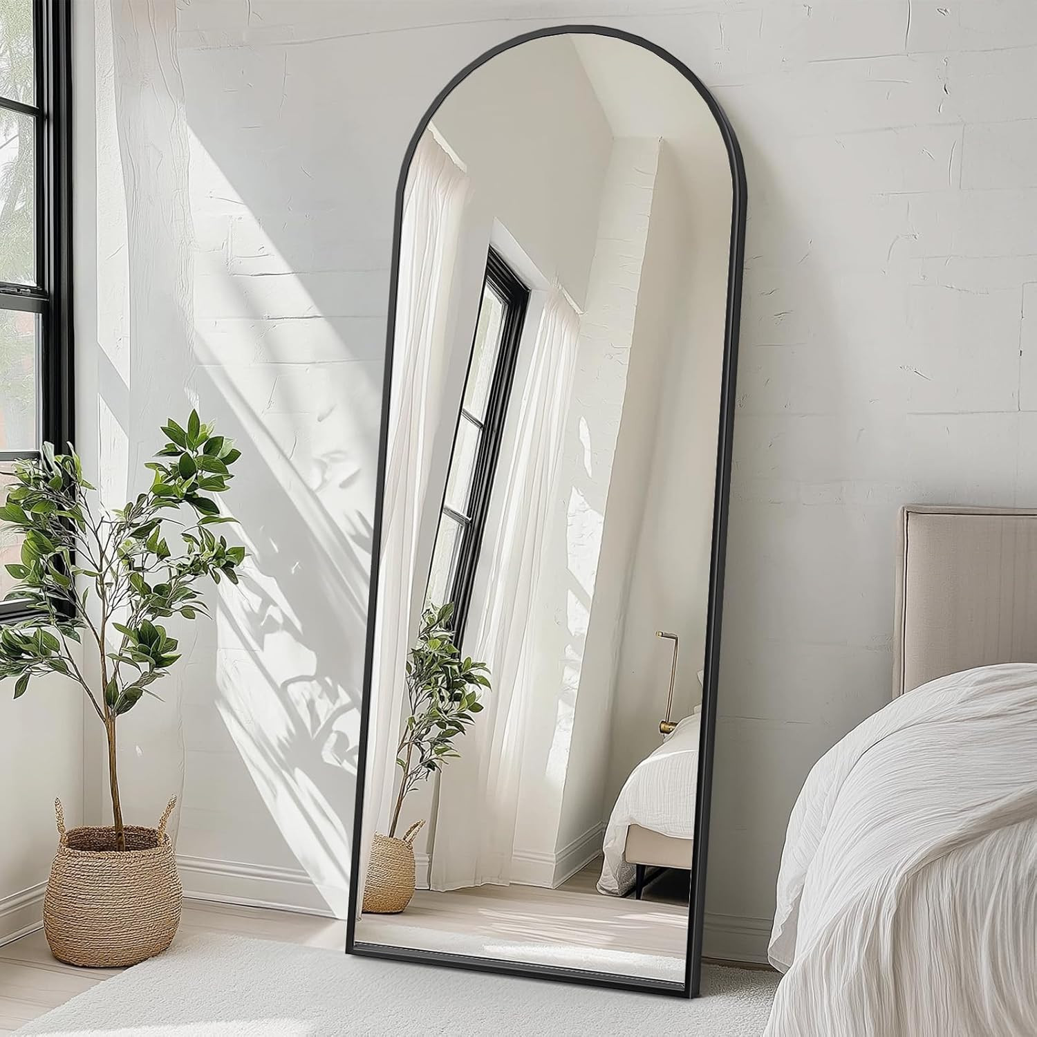 Arched Full Length Floor Mirror 71″x26″ – Stylish Black Home Decor Mirror