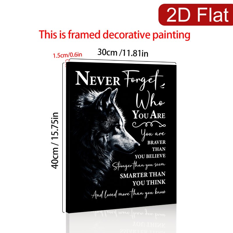 Monochrome Wolf Brave Inspirational Canvas Wood Frame Wall Decor Gift