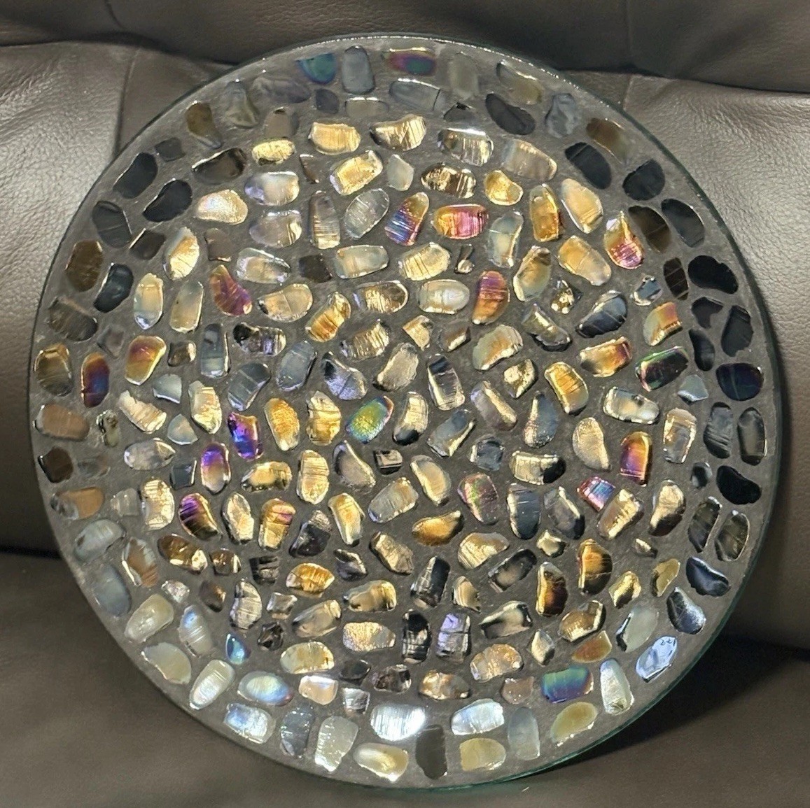 Iridescent Glass Nugget Mosaic Plate Tray 12” Art Glass Decor Centerpiece