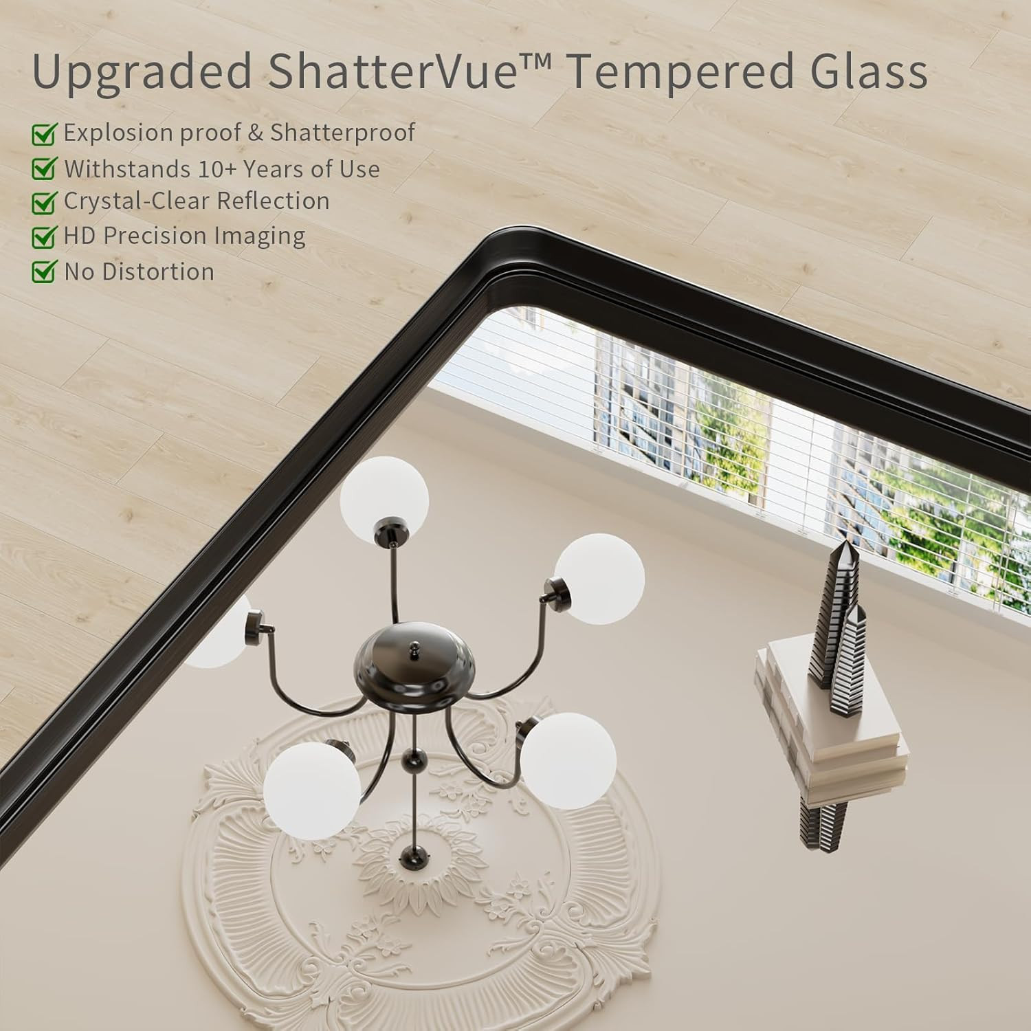 Matte Black 30×48 Inch Rounded Rectangle Wall Mirror for Bathroom & Living Room