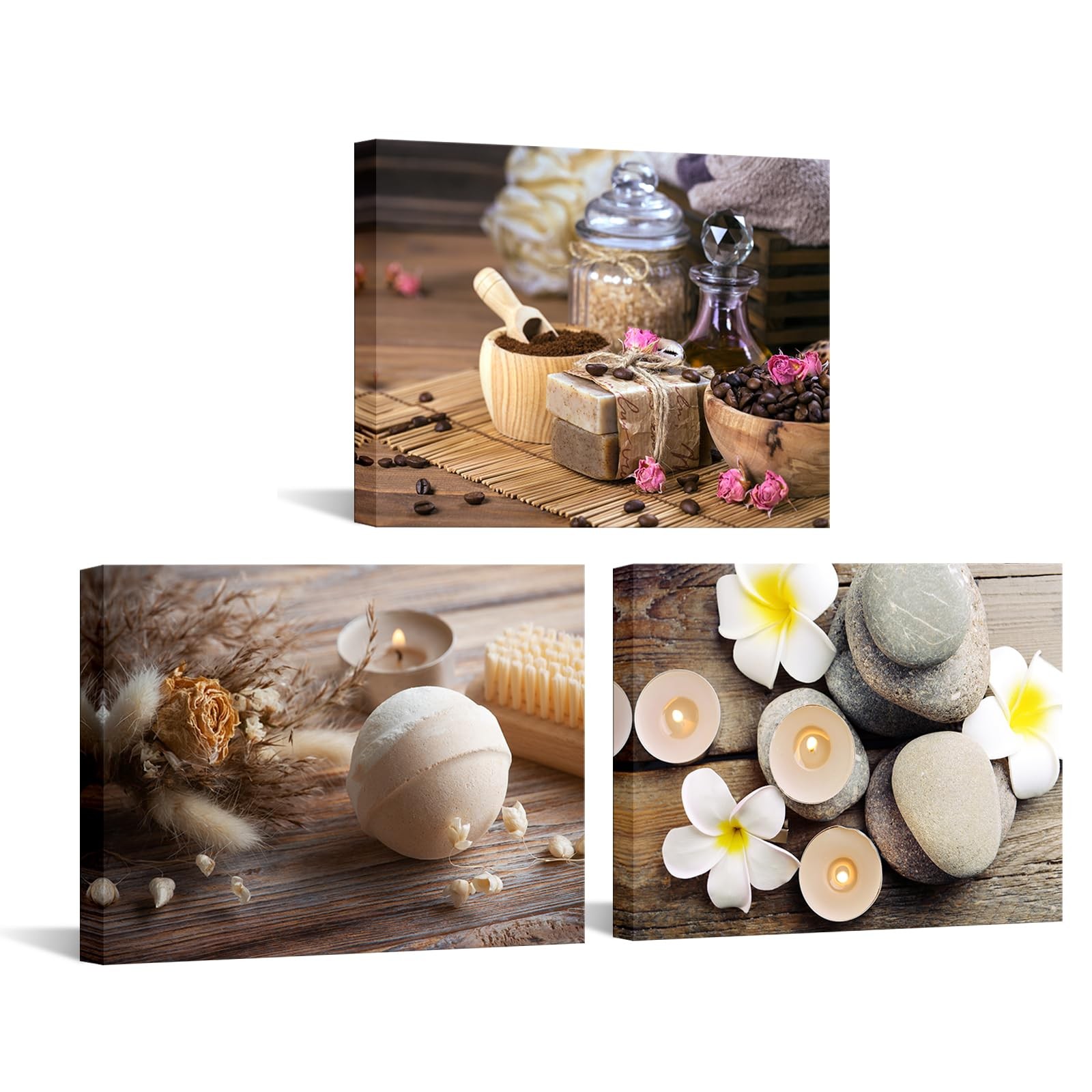 Spa Canvas Wall Art, Zen Bathroom Decor with Stones and Flowers for Home Mass…