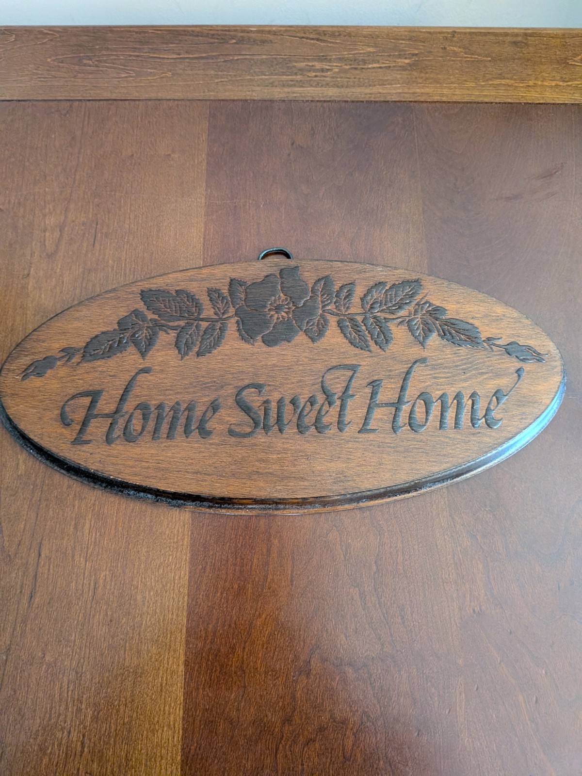 Wood Oval Home Sweet Home Hanging Wall Sign Floral Letters Brown Black 14in