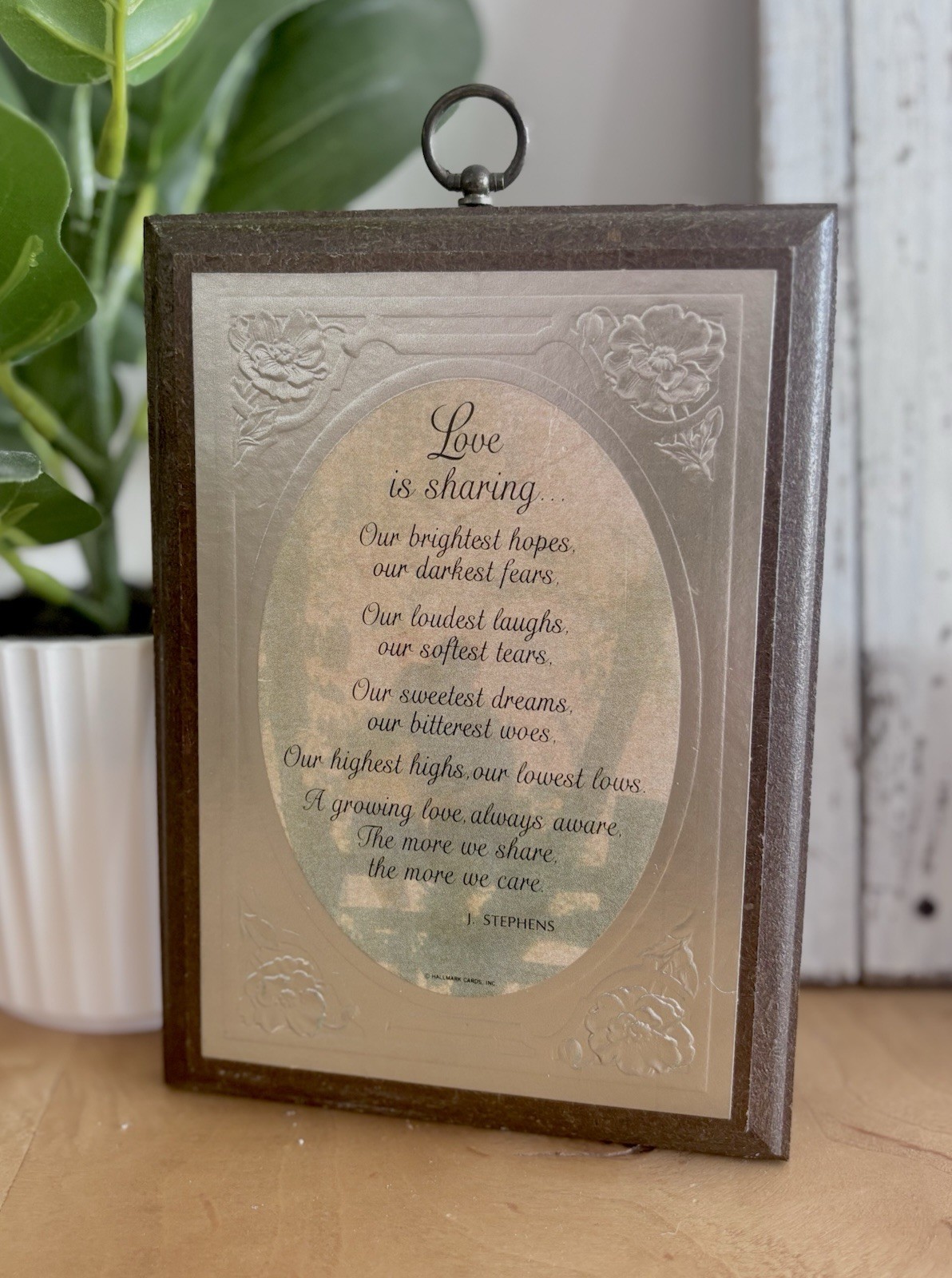 VTG MCM Wood Plaque Love Sharing Poem Marriage Friendship 80s Hallmark Cottage