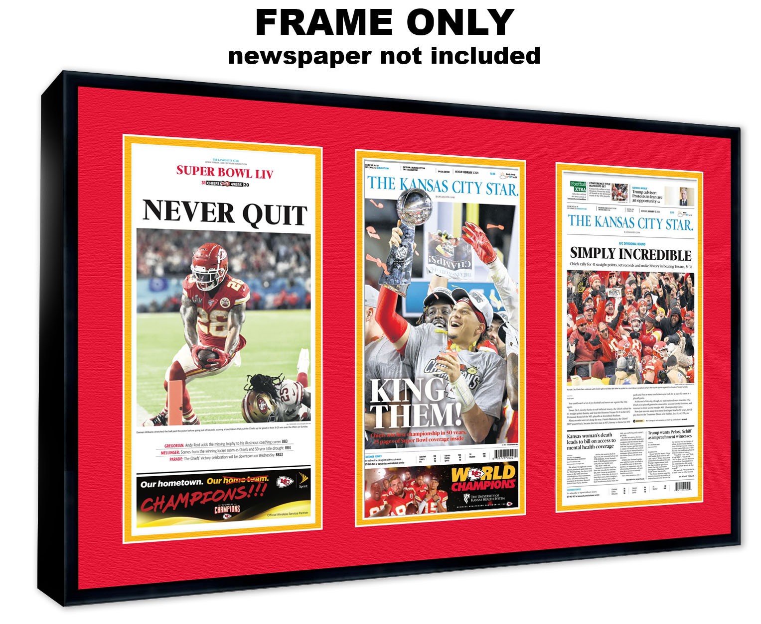 11×22 Newspaper Frame With Red and Yellow Double Mat