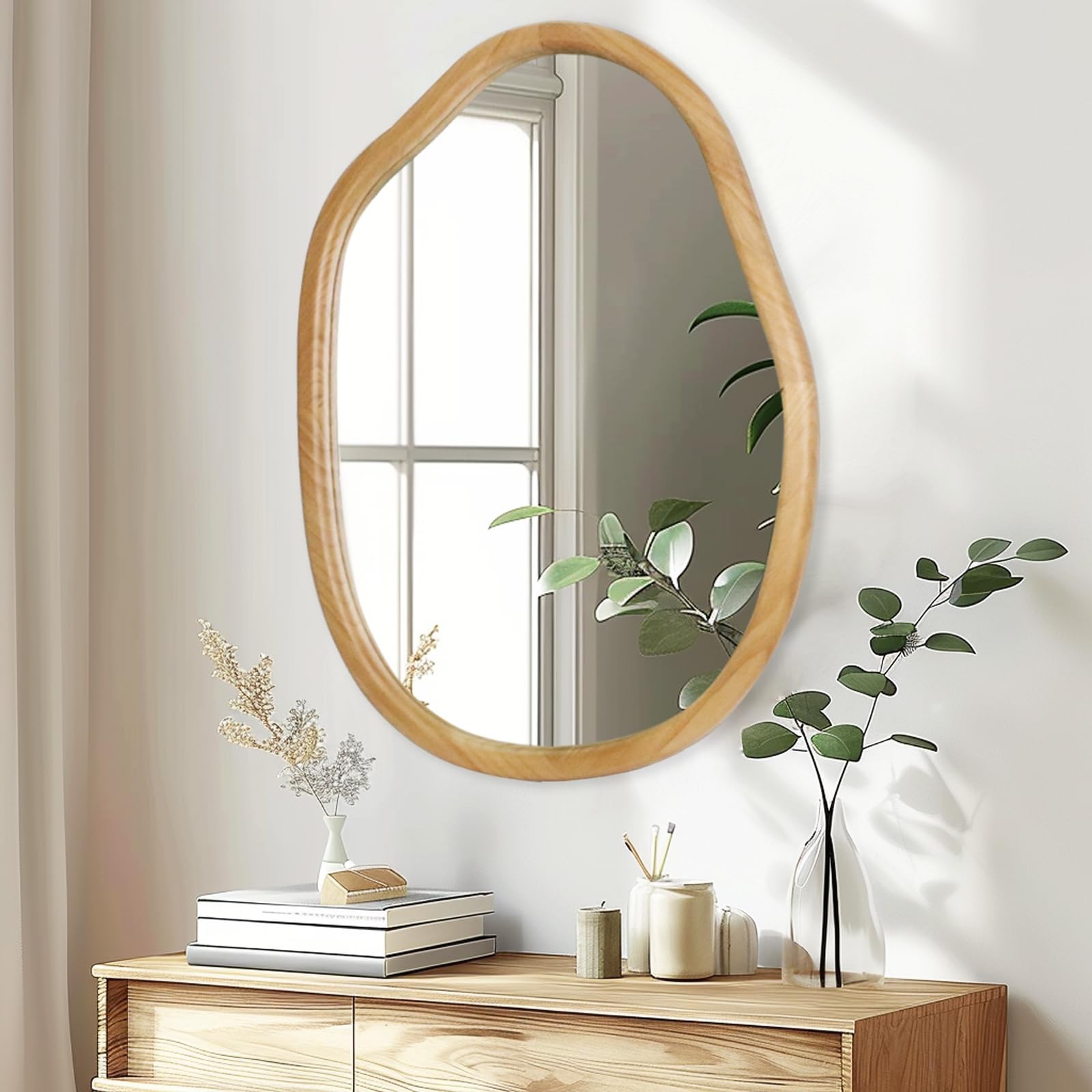 Irregular Wall Mirror,Wood 22X30 Large Asymmetrical Modern Vanity Bathroom Fa…