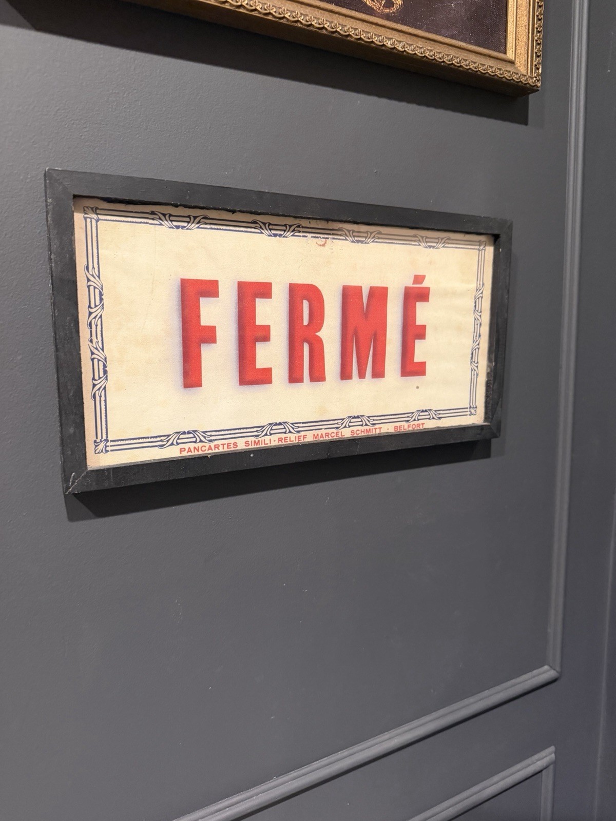 Anthropologie French Framed Picture “FERME” (Closed) Marcel Schmitt Belfort