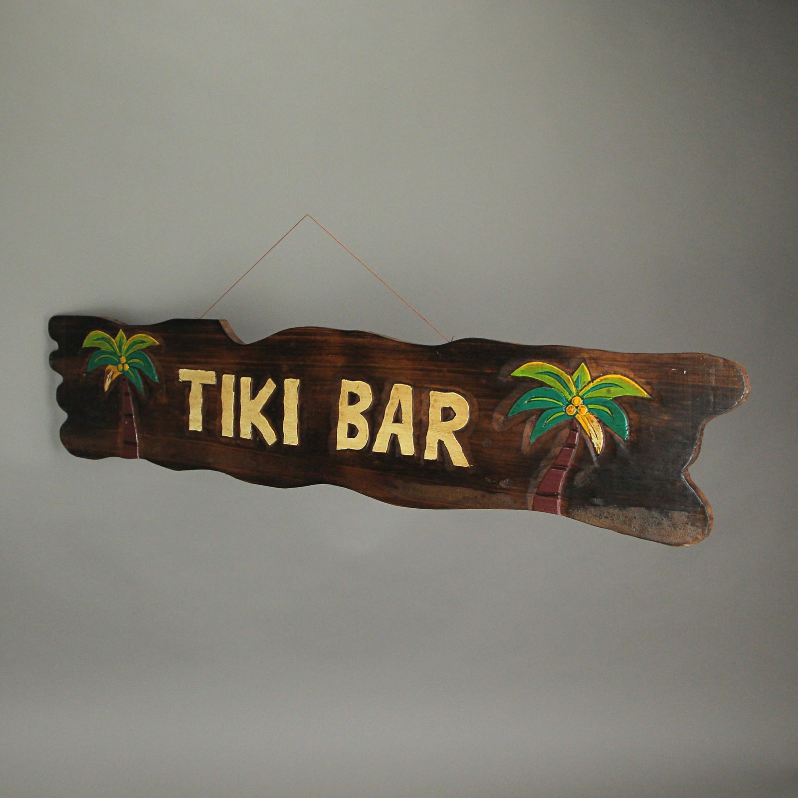 Scratch & Dent 39 In. Hand Carved `Tiki Bar` Sign with Palm Trees