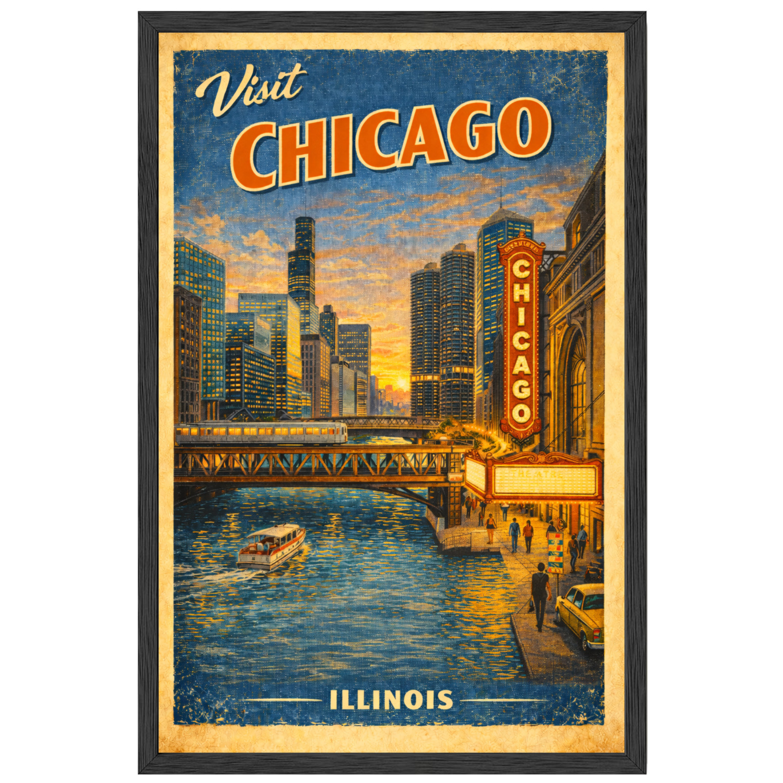 Chicago Illinois Vintage Travel Poster 11×17 Framed Retro Wall Art Decor Gift