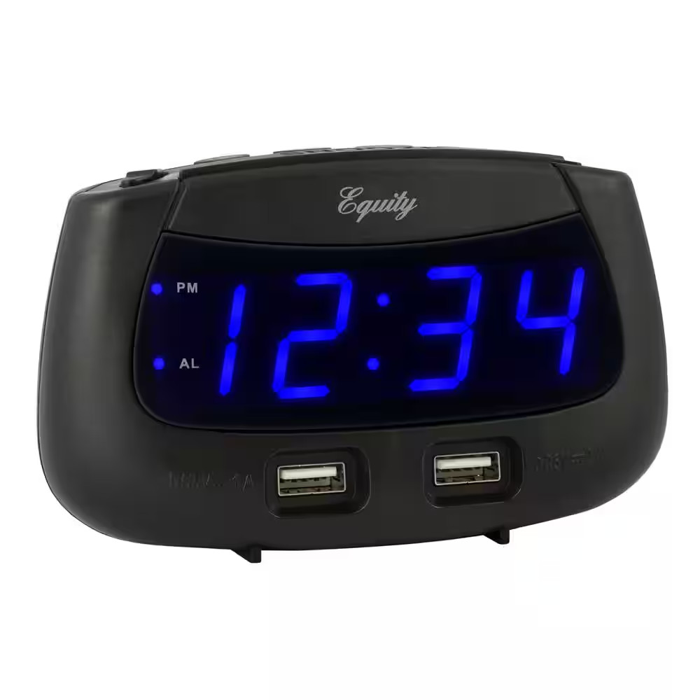 0.9 In. Blue LED Dual USB Digital Alarm Clock