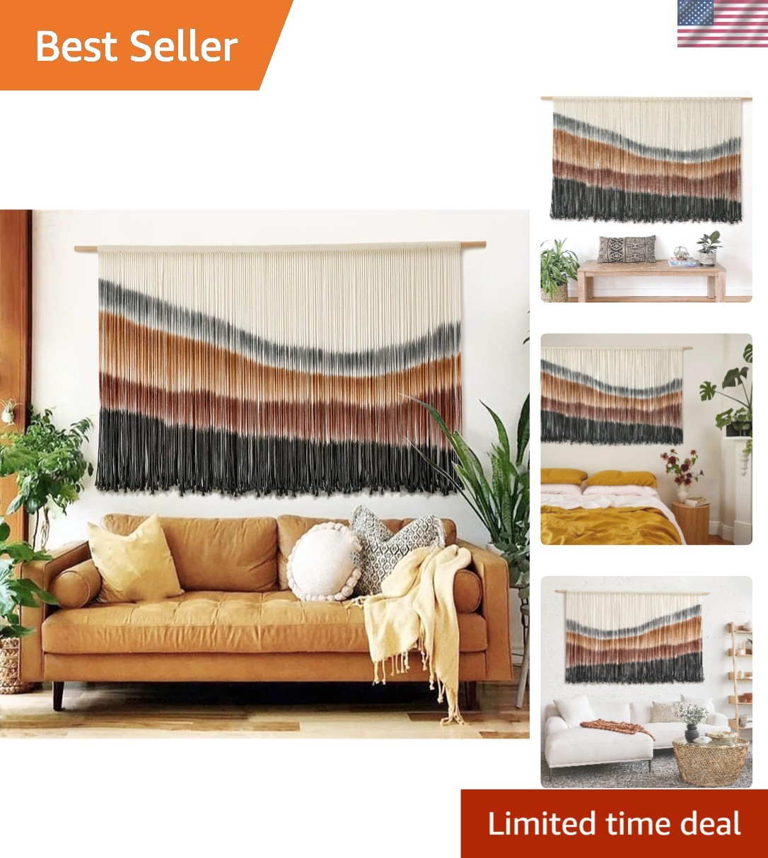 Macrame Wall Hanging Decor Large Tie-Dye Geometric Cotton Home Art
