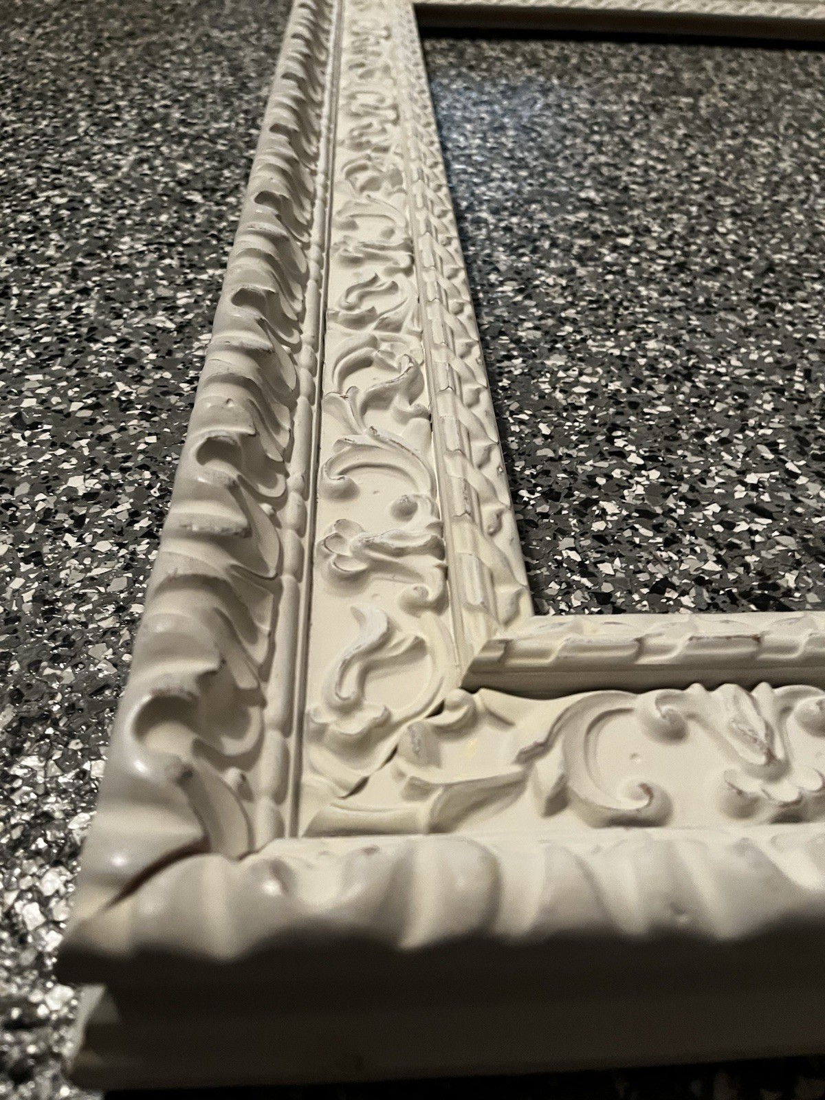 Two Ornate White and Brown Wood Rectangle Frame Madrid approx. 35 3/8 x 27 5/8″