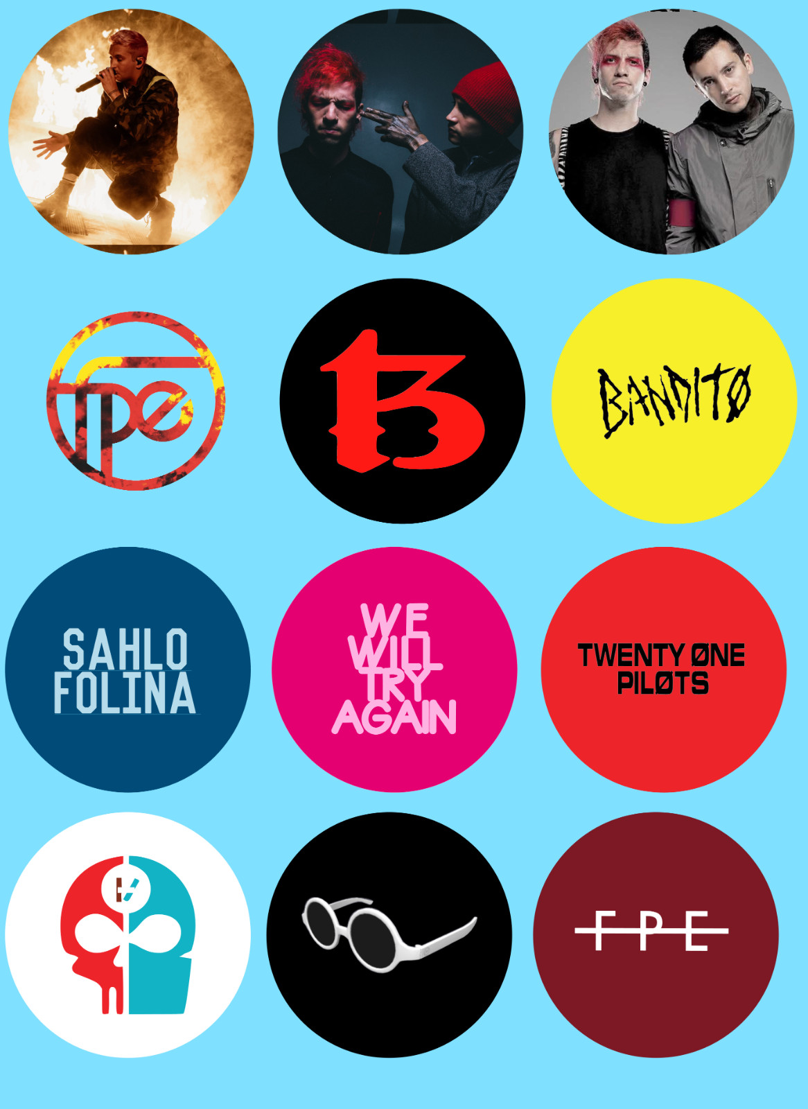 Twenty One Pilots sticker sets, Water Resistant, easy peel, 2-3″, 12 Sets