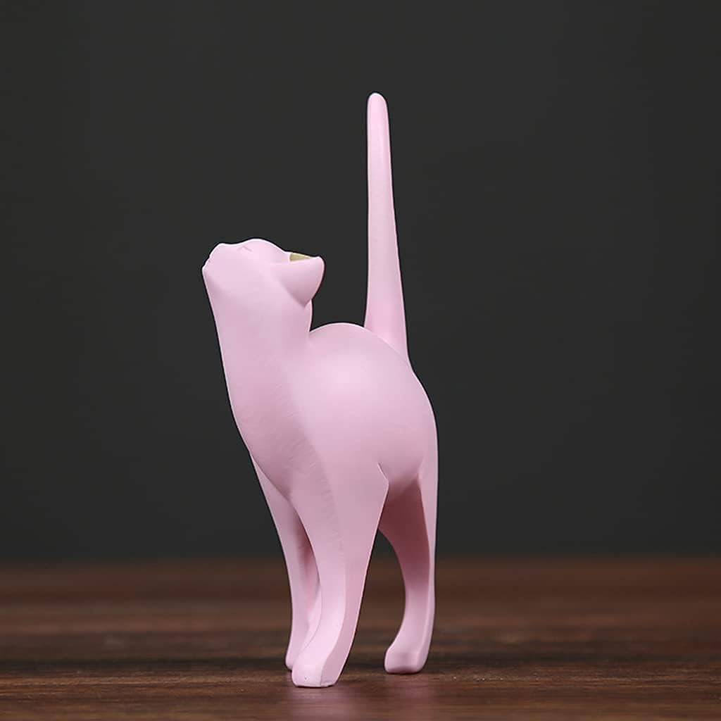 Cat Sculpture Pink Cat Statue Animal Cake Ornament Sculptures for Living Room Be