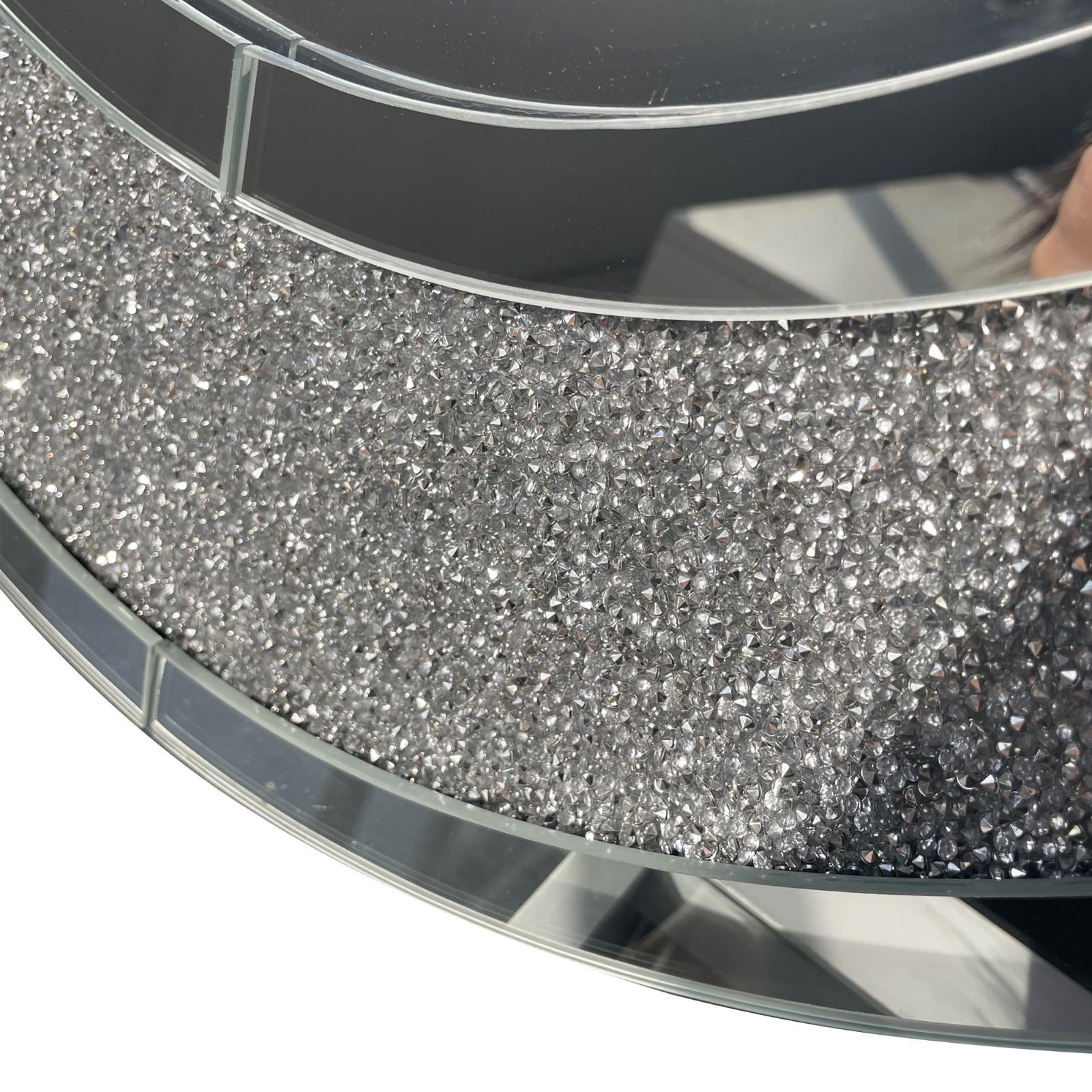Oval Wall Mirror Crushed Diamond Inlay Sparkly Silver FramelessCrystal Accent