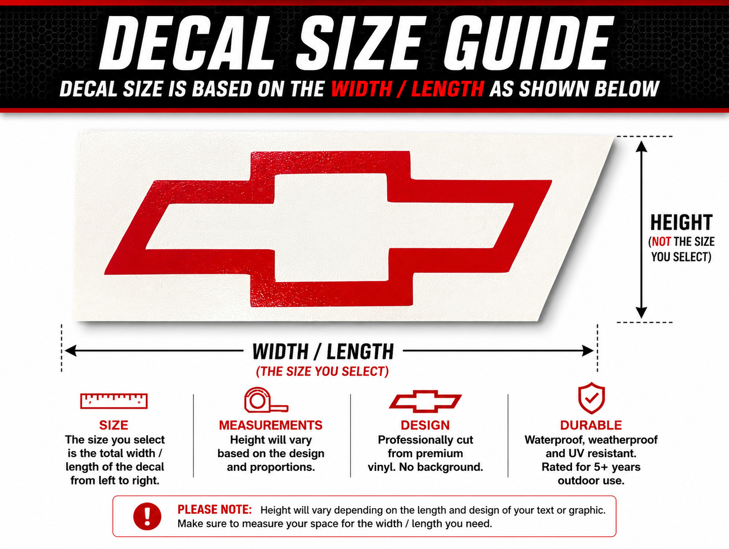 Chevy Bowtie Decal Die Cut Chevrolet Bow Tie Sticker 1″, 2″, 3″, 4″, 5″, 6″, 7″+