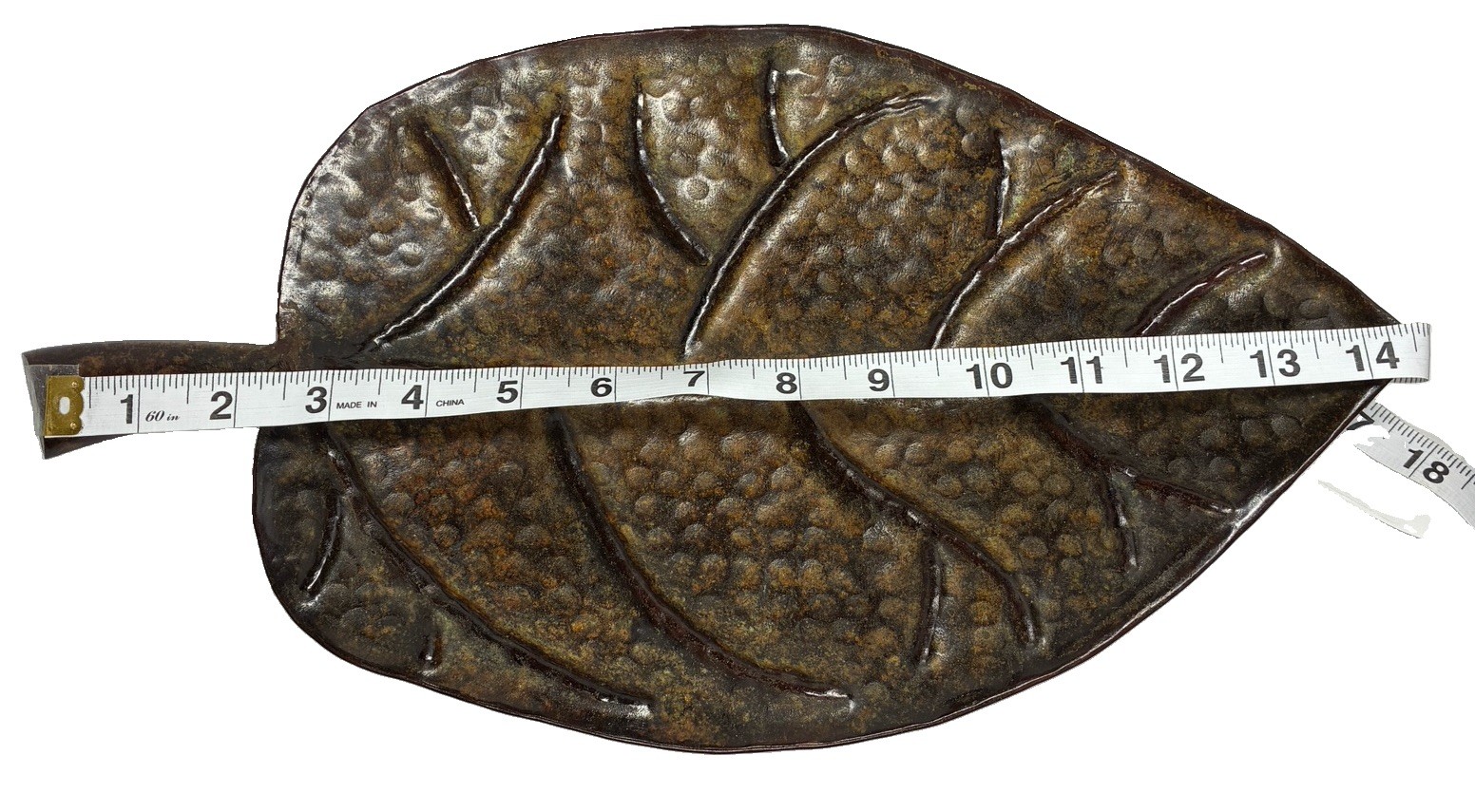 Vintage Hammered Texure Metal Leaf Decorative Tray 14.5″ Copper/Bronze Finish