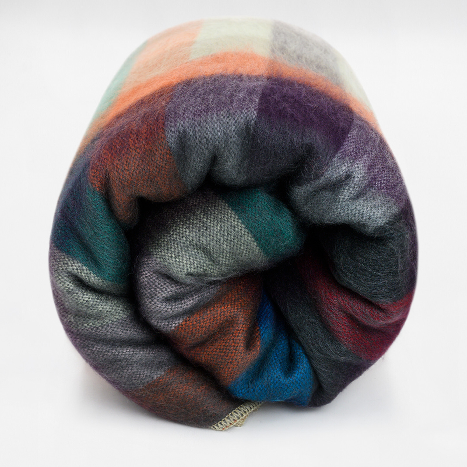 COZY CHECKER ALPACA WOOL BLANKET 96″ x 66″ MULTICOLOR PLAID IN ORANGE BLUE BROWN